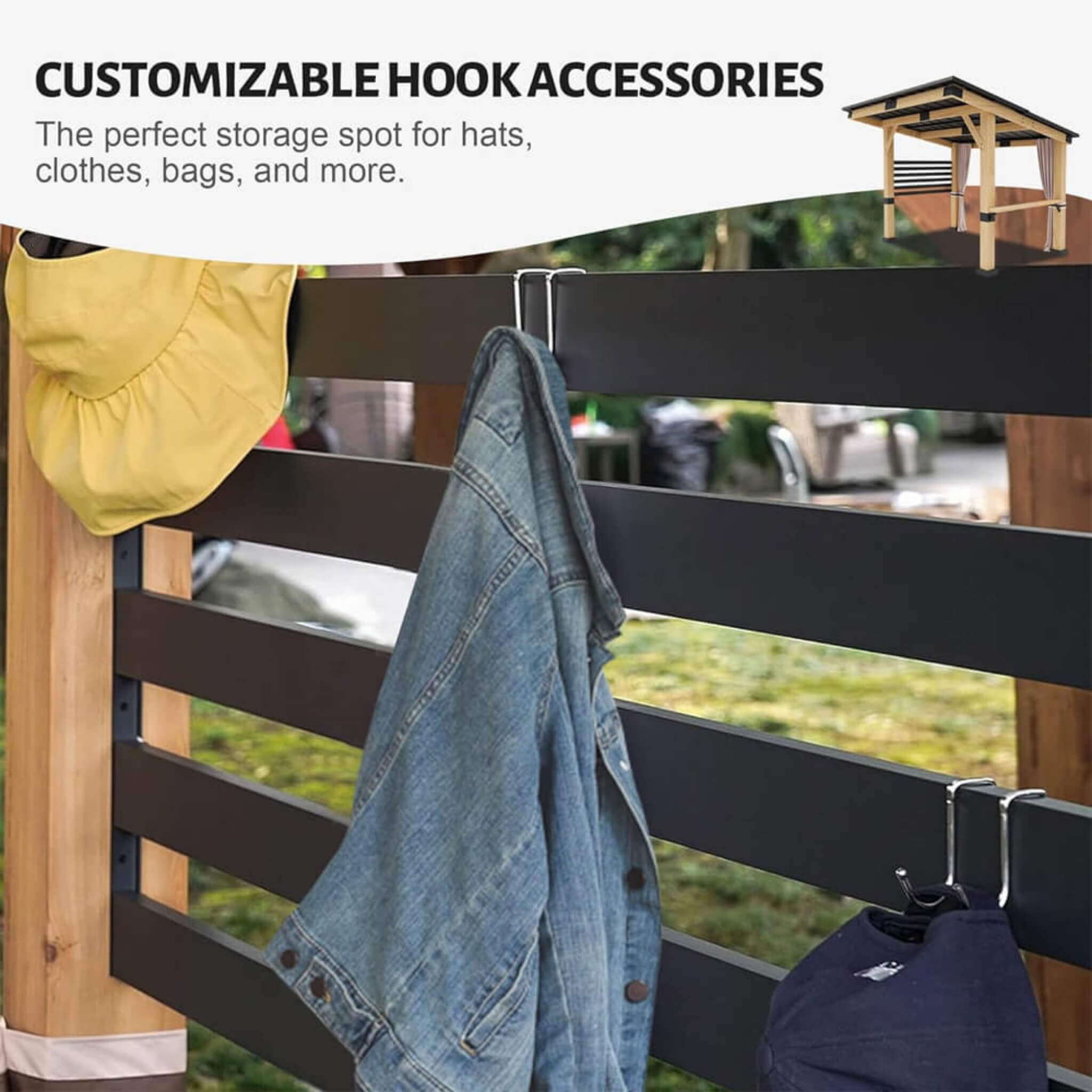 Alora Cedar Hardtop Outdoor Gazebo with Metal Roof and Back Curtains