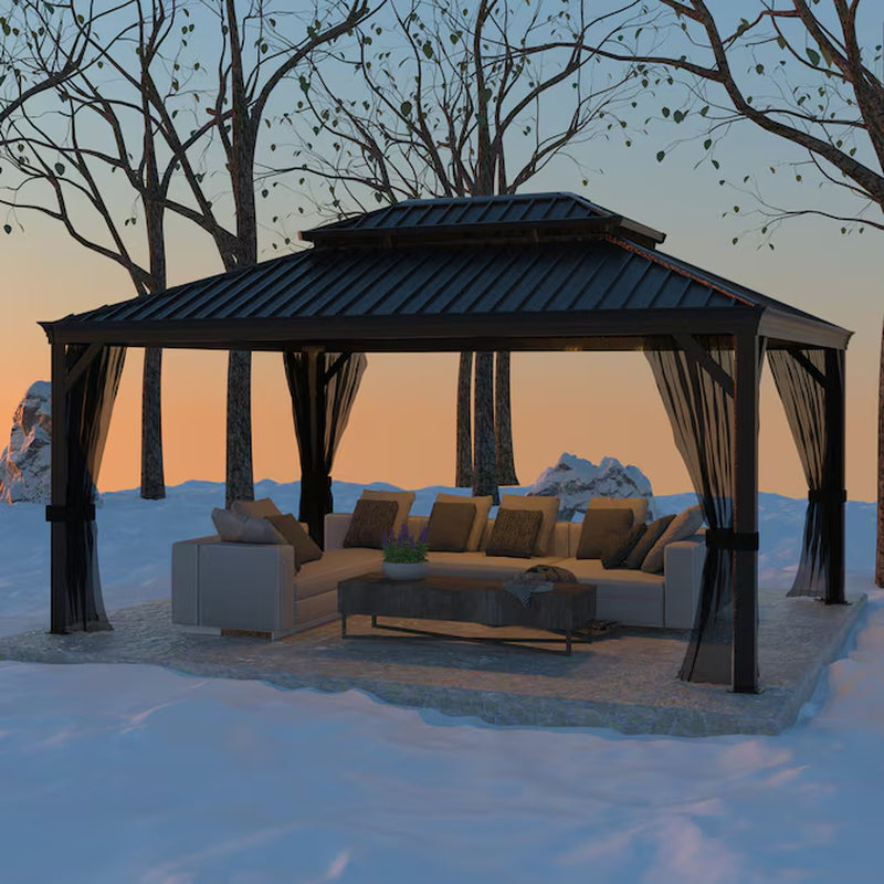 14-Ft X 12-Ft Hard Top Black Gazebo with Hardtop Roof