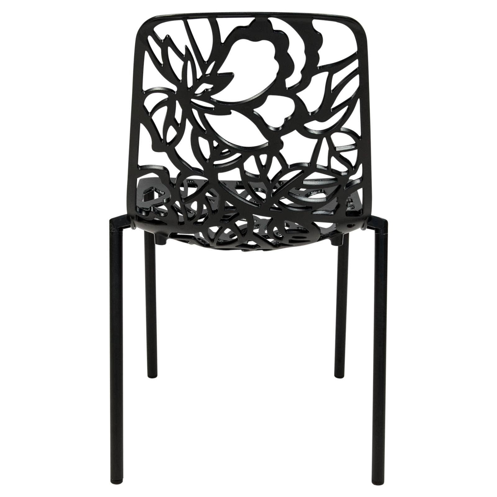 LeisureMod Devon Modern 7-Piece Aluminum Outdoor Dining Set with Tempered Glass Table and Stackable Chairs