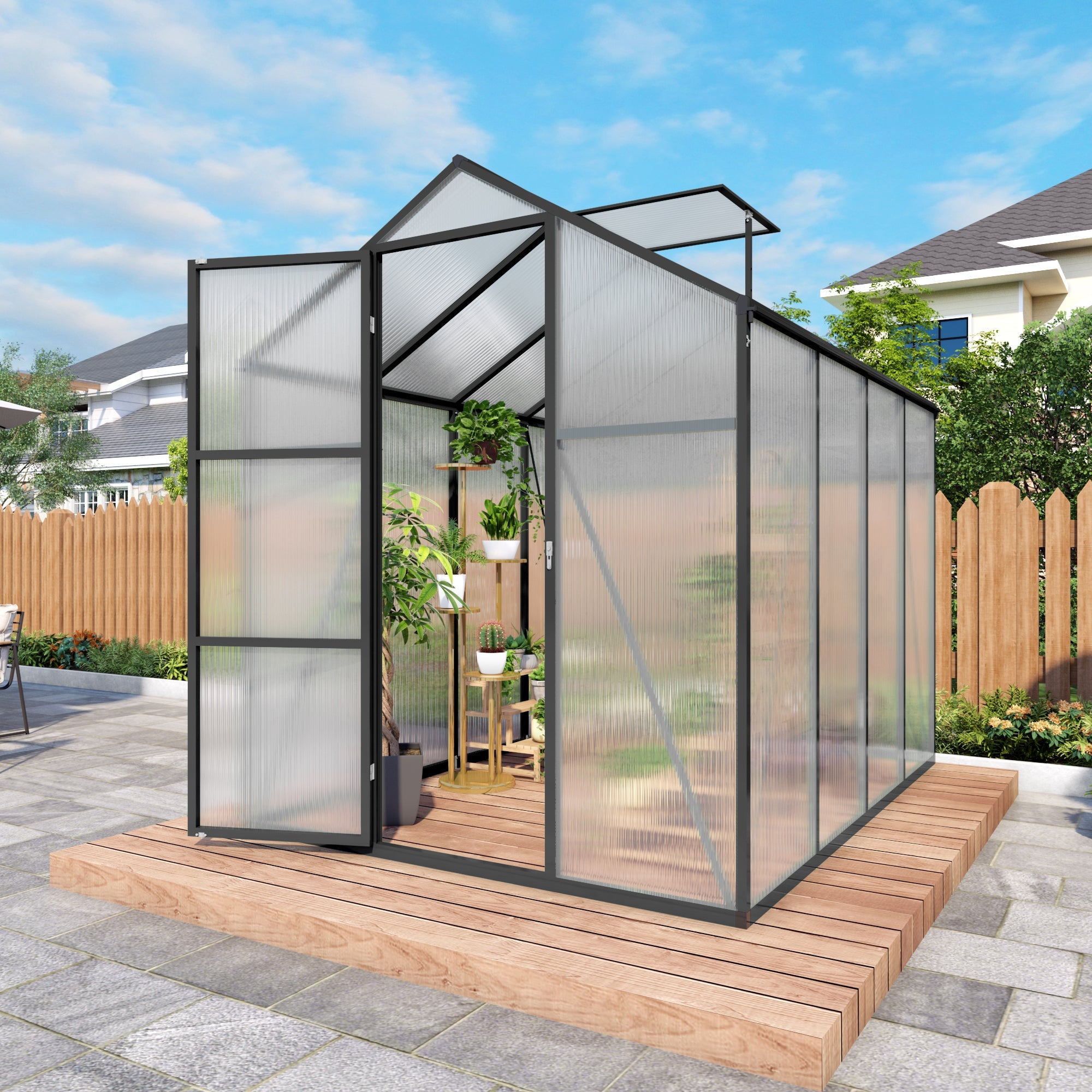 6x8FT Walk-in Outdoor Greenhouse - Polycarbonate