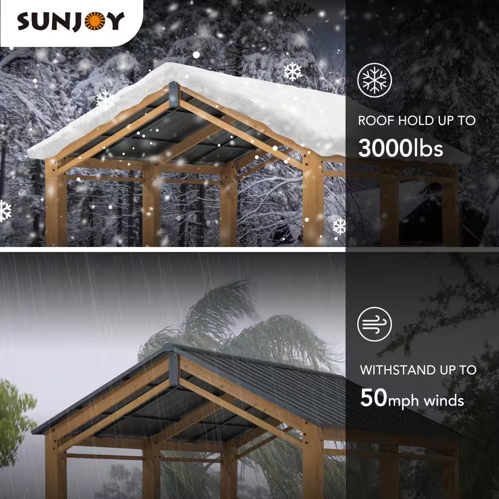 Hanover 11 Ft. W X 13 Ft. D X 10 Ft. H Cedar Wood Frame Carport Gazebo with Powdwe Coated Steel Roof