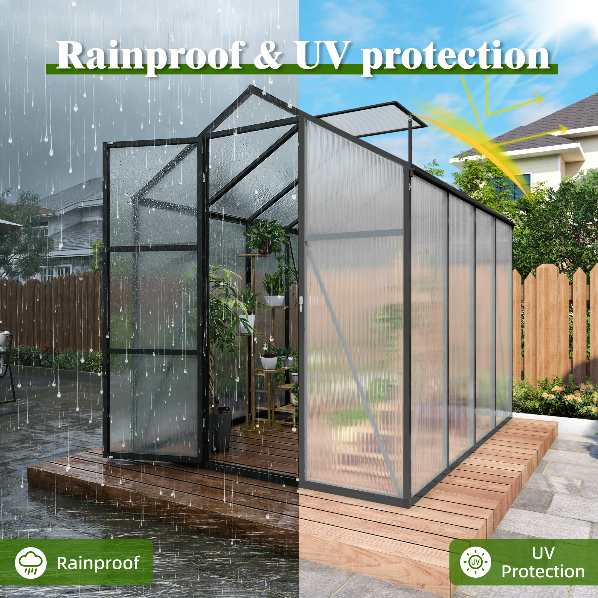6x8FT Walk-in Outdoor Greenhouse - Polycarbonate