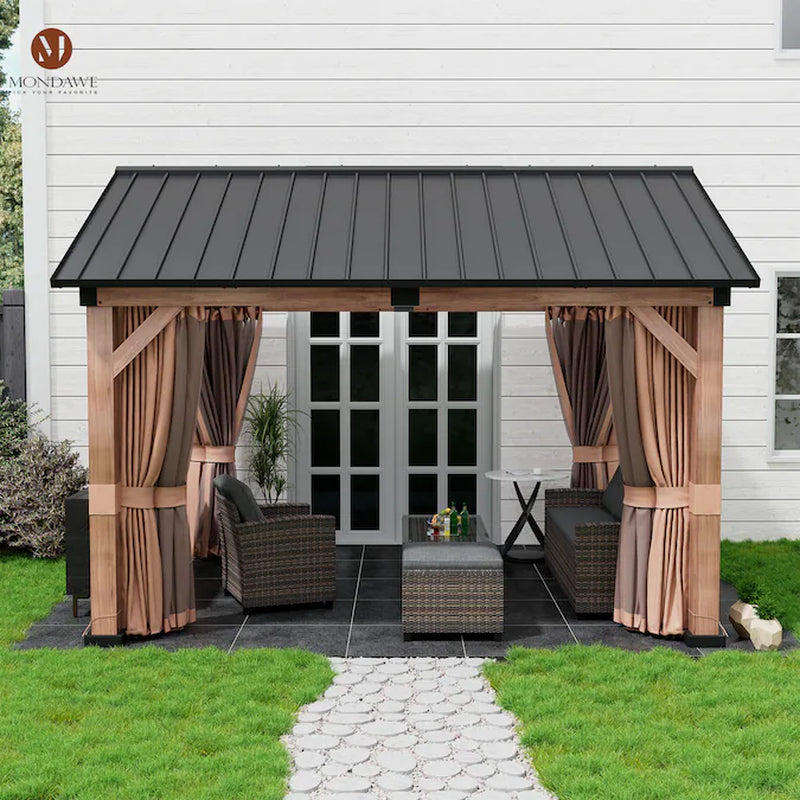 13-Ft X 11-Ft Brown Gazebo with Hardtop Roof (Screen Included)