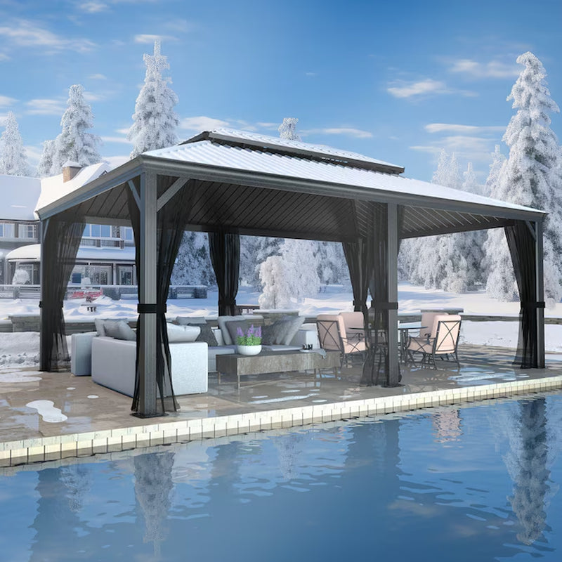 14-Ft X 12-Ft Hard Top Black Gazebo with Hardtop Roof