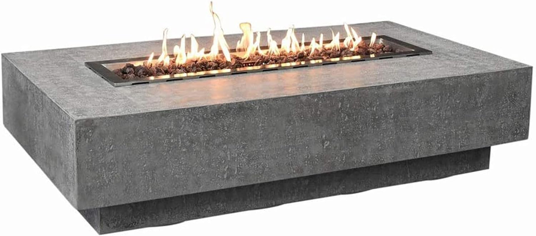 Hampton Concrete Fire Pit 56" X 32" Outdoor Patio Firepit Includes Lava Rocks Modern Fire Pits & Outdoor Fireplaces for Garden, Deck, Indoor & Outdoor Heating
