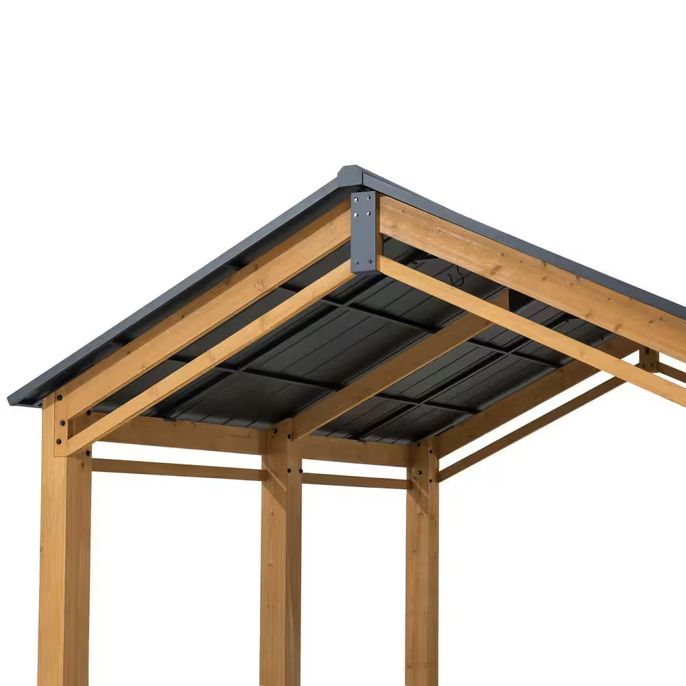 Hanover 11 Ft. W X 13 Ft. D X 10 Ft. H Cedar Wood Frame Carport Gazebo with Powdwe Coated Steel Roof