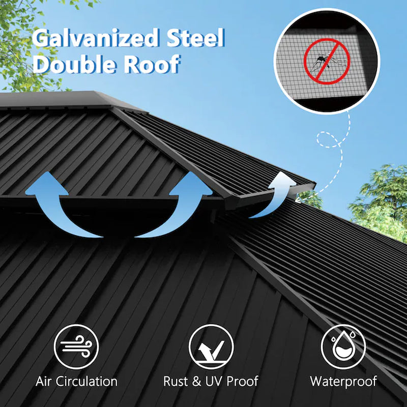 14-Ft X 12-Ft Hard Top Black Gazebo with Hardtop Roof