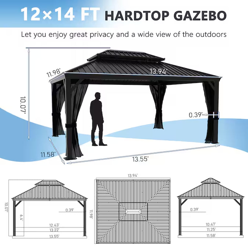 14-Ft X 12-Ft Hard Top Black Gazebo with Hardtop Roof