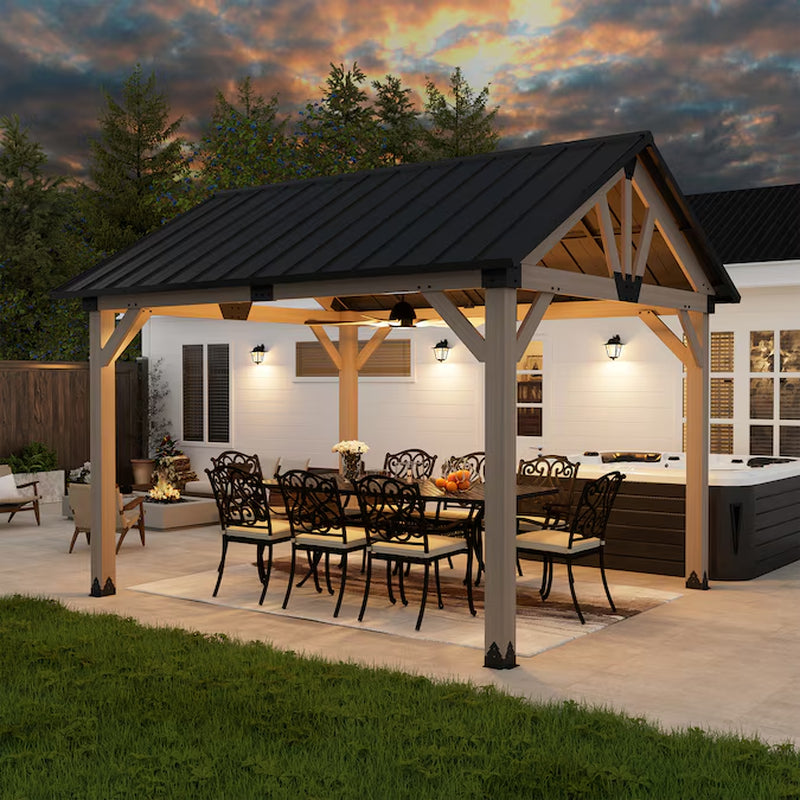 13-Ft X 11-Ft Brown Gazebo with Hardtop Roof (Screen Included)