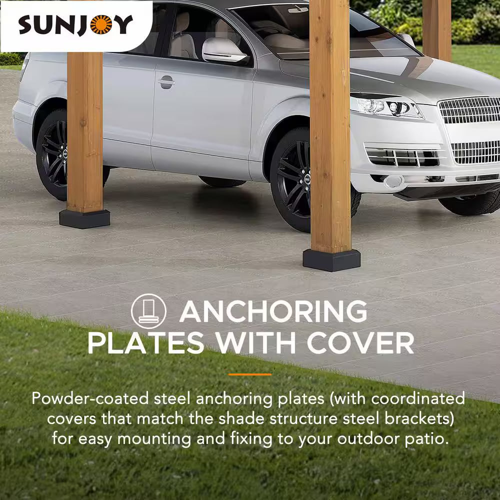 Hanover 11 Ft. W X 13 Ft. D X 10 Ft. H Cedar Wood Frame Carport Gazebo with Powdwe Coated Steel Roof