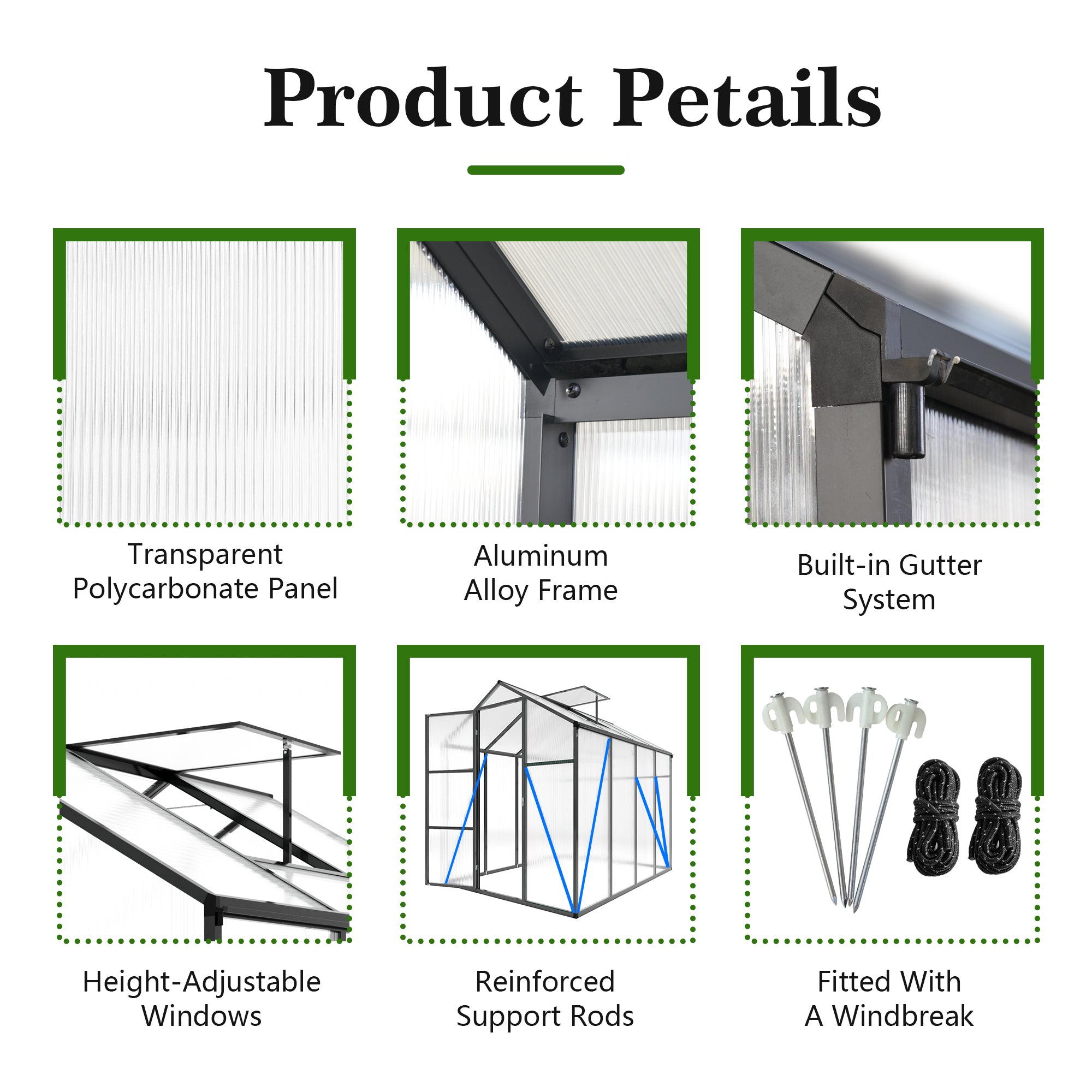 6x8FT Walk-in Outdoor Greenhouse - Polycarbonate