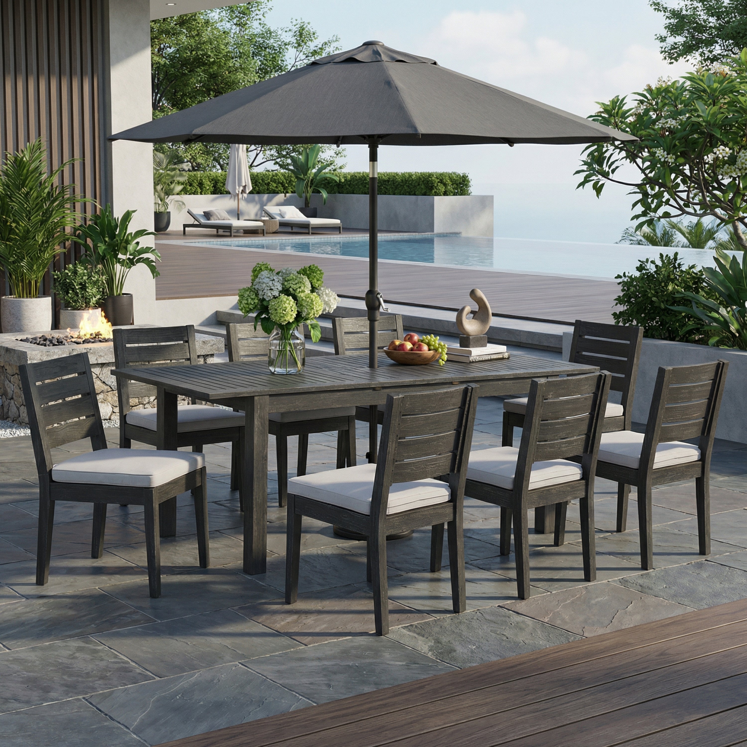 9-Piece Outdoor Dining Set, Extendable Acacia Wood Patio Table