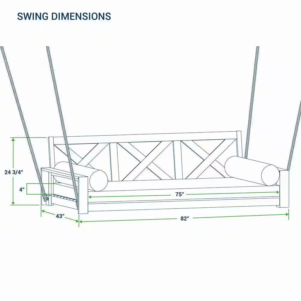 Largo 2-Person Teak Wood Porch Swing Daybed with off White Cushion