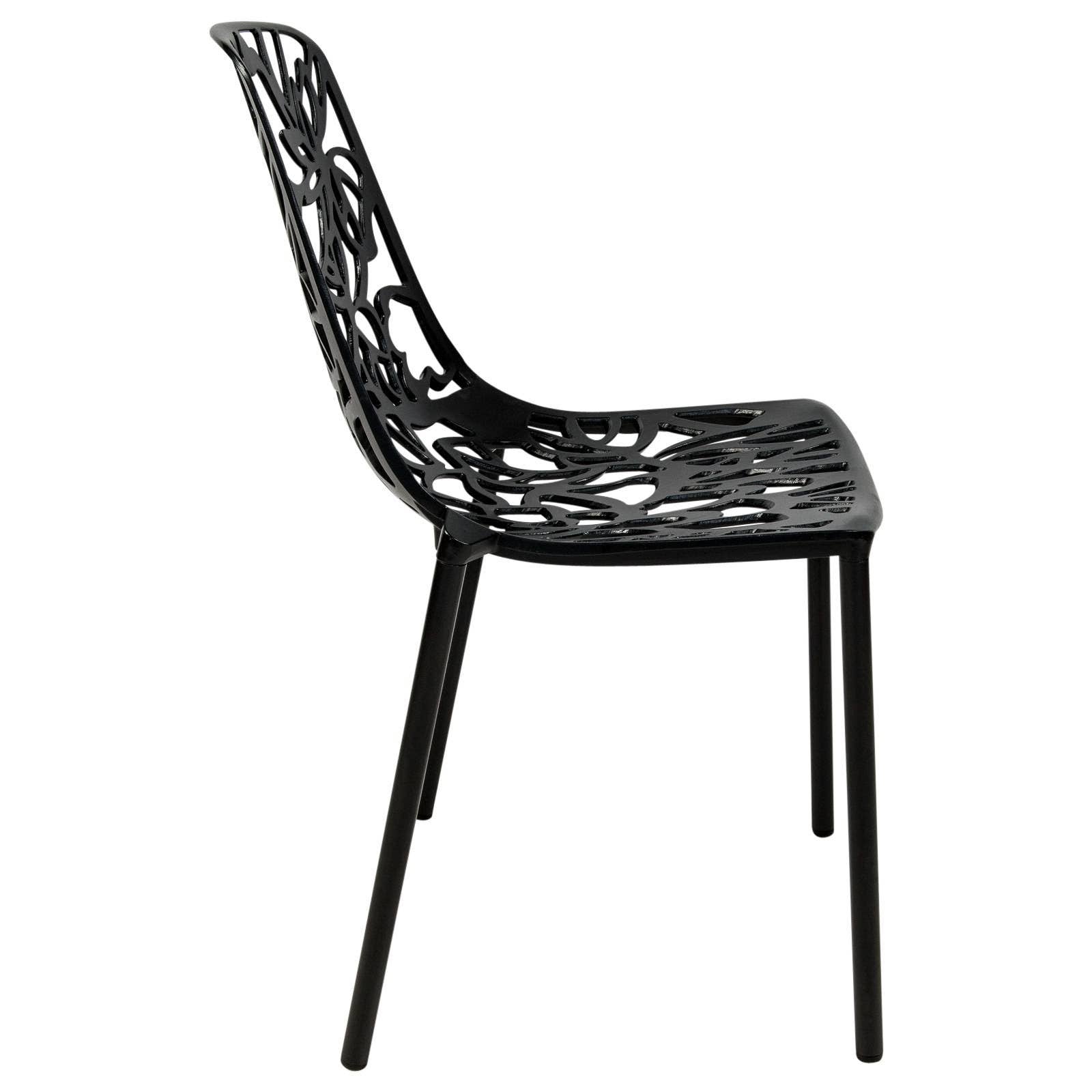 LeisureMod Devon Modern 7-Piece Aluminum Outdoor Dining Set with Tempered Glass Table and Stackable Chairs