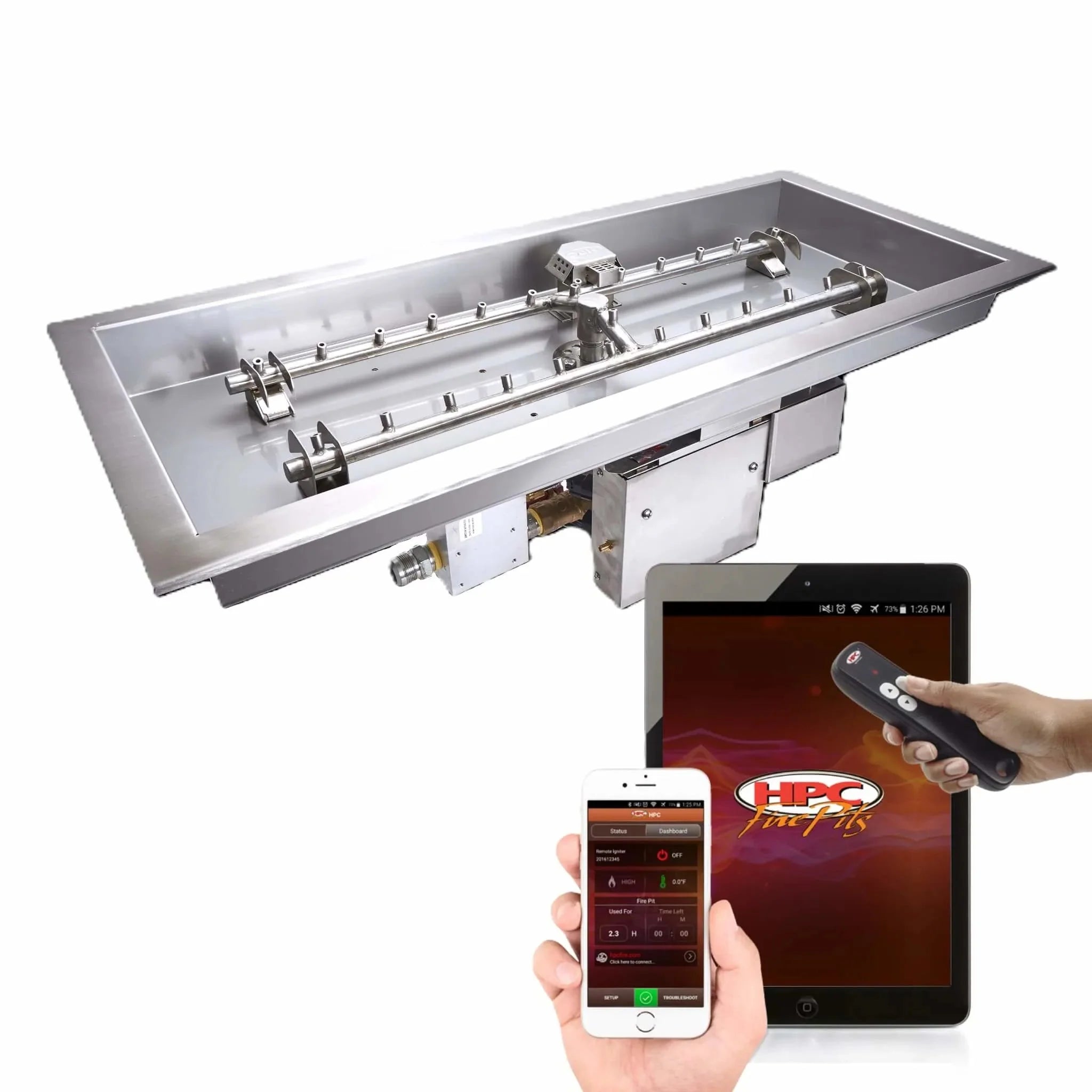 HPC Fire Rectangle Torpedo Drop-In Fire Pit Kit (Hi/Lo Electronic Ignition)