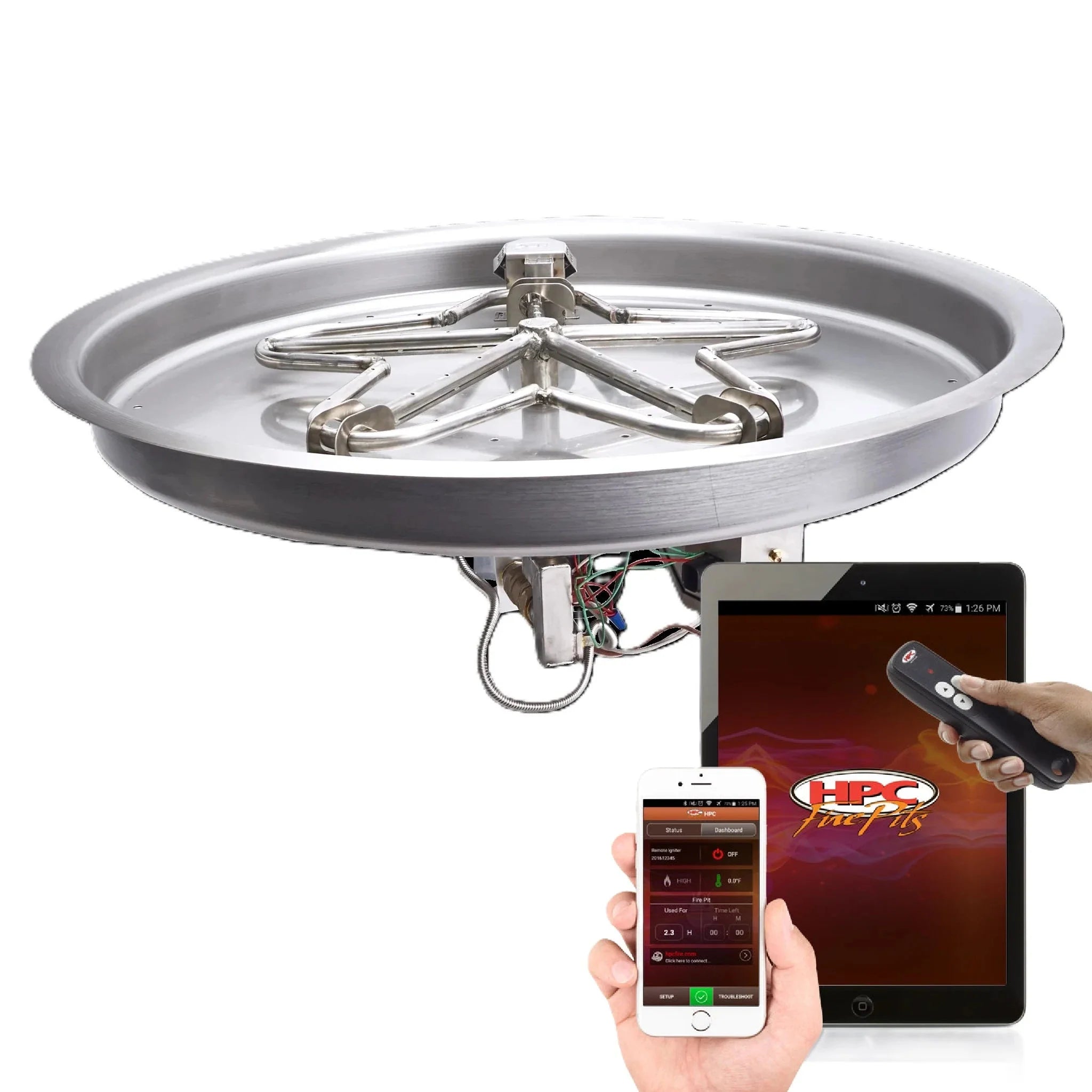 Round Drop-In Hi/Lo Electronic Ignition Fire Pit Burner Kit by HPC Fire
