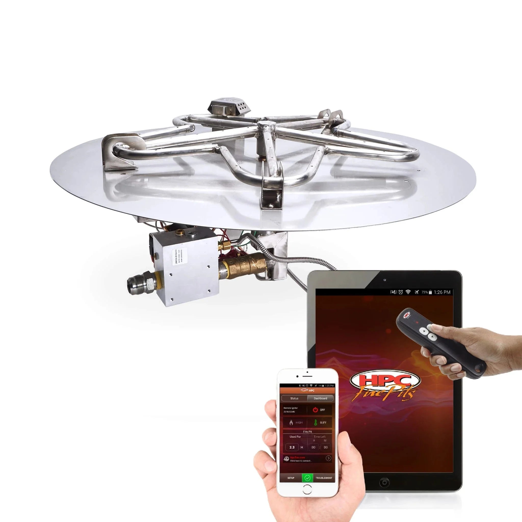HPC Fire Round Flat Fire Pit Burner Kit (Hi/Lo Electronic Ignition)