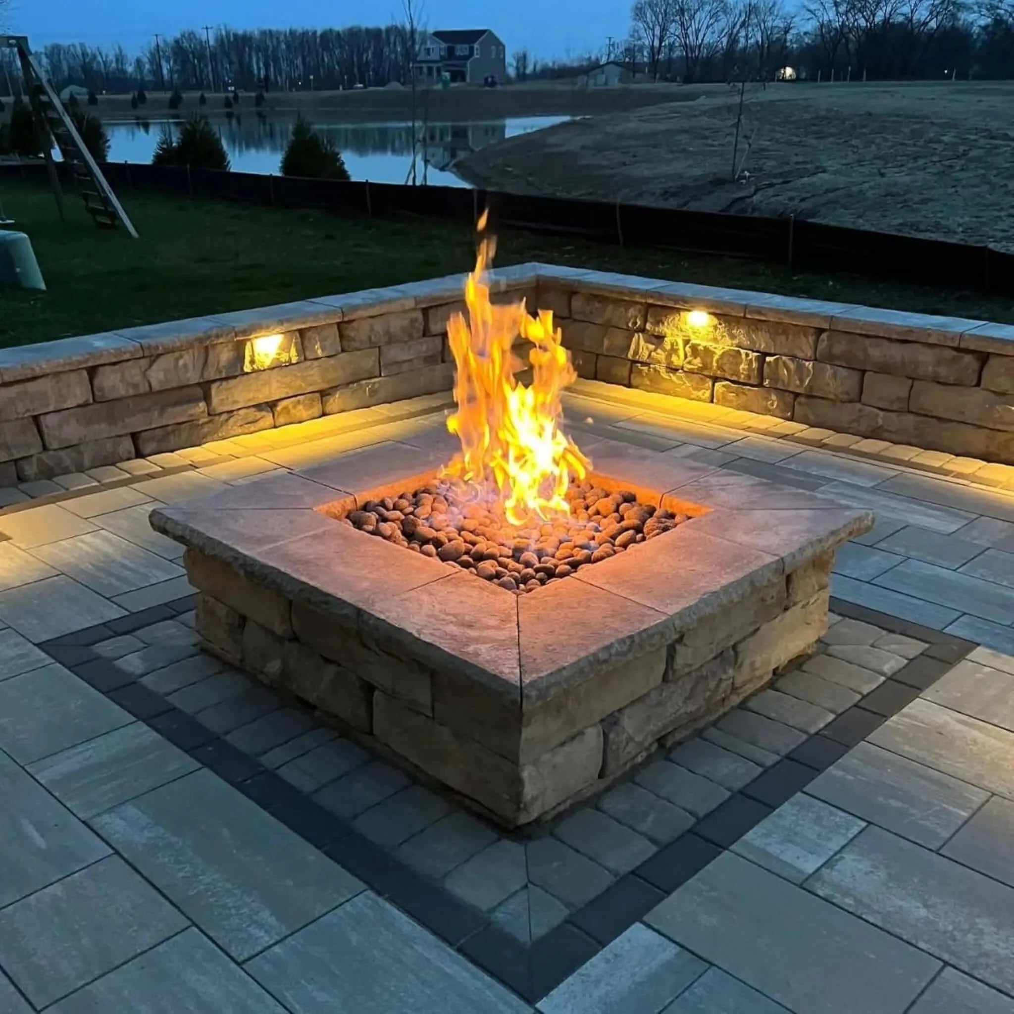 HPC Fire Square Flat Torpedo Fire Pit Burner Kit (On/Off Electronic Ignition)