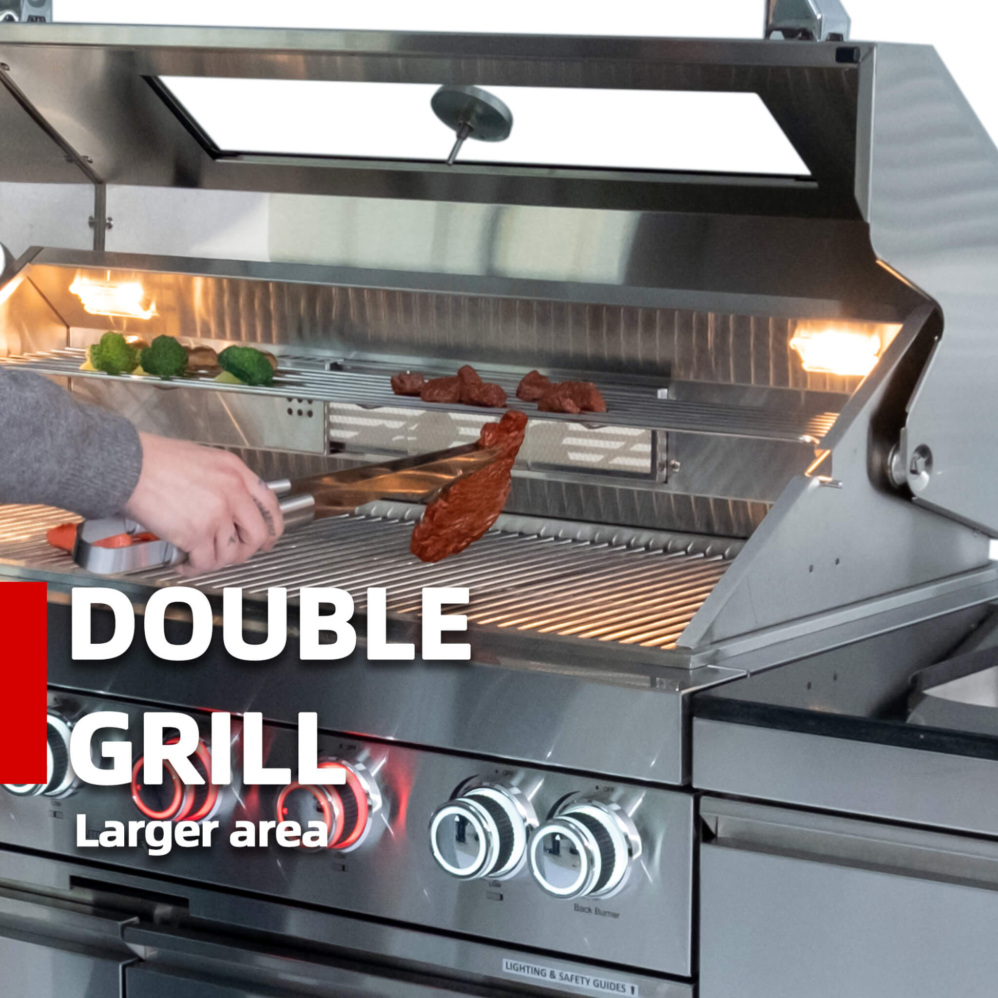 Castelle Flame Outdoor BBQ Kitchen Island with 43-Inch 6-Burner Gas Grill, Rotisserie Kit, Cabinets, and Sink