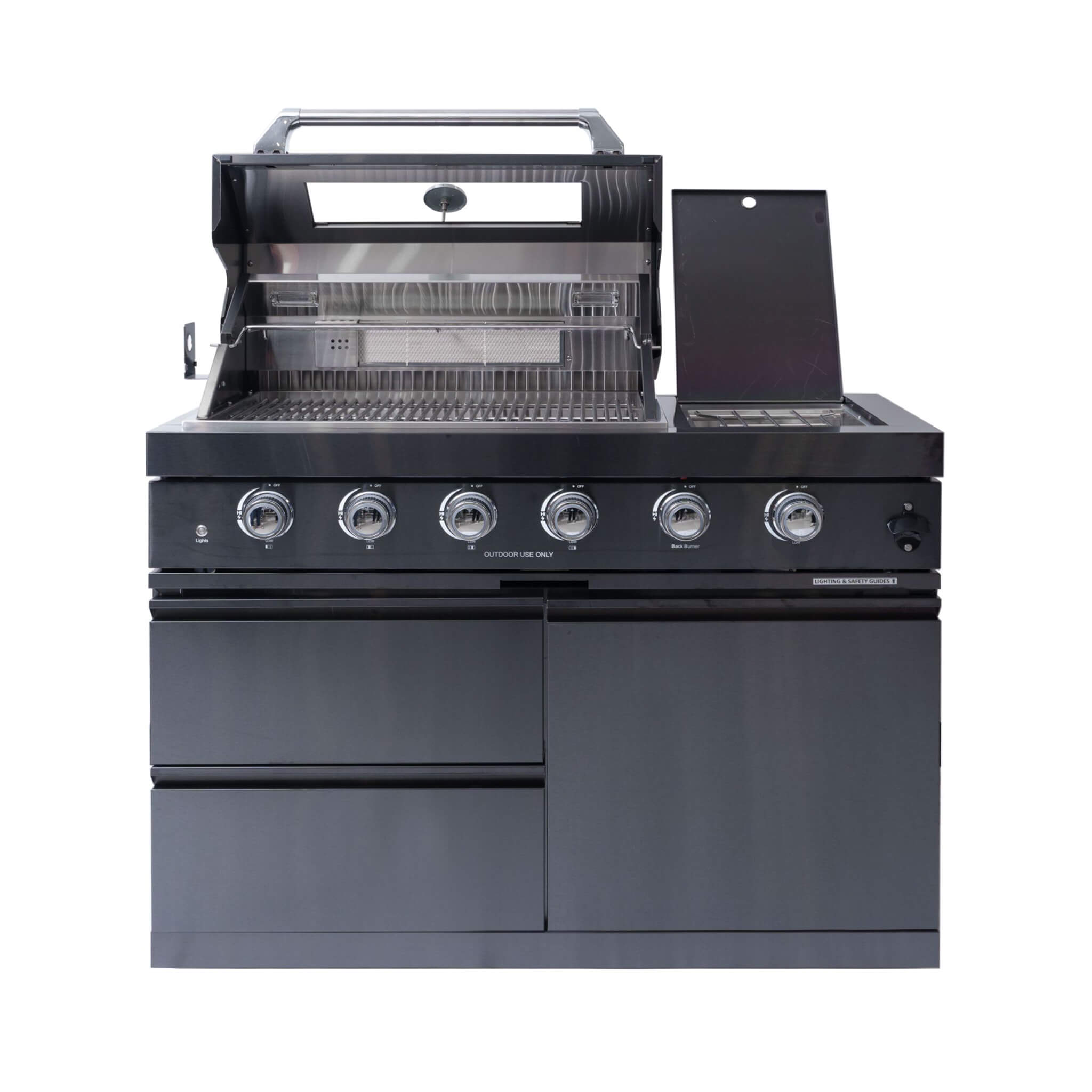 Castelle Flame Black Stainless Steel 4-Burner Gas Grill with Rotisserie Kit