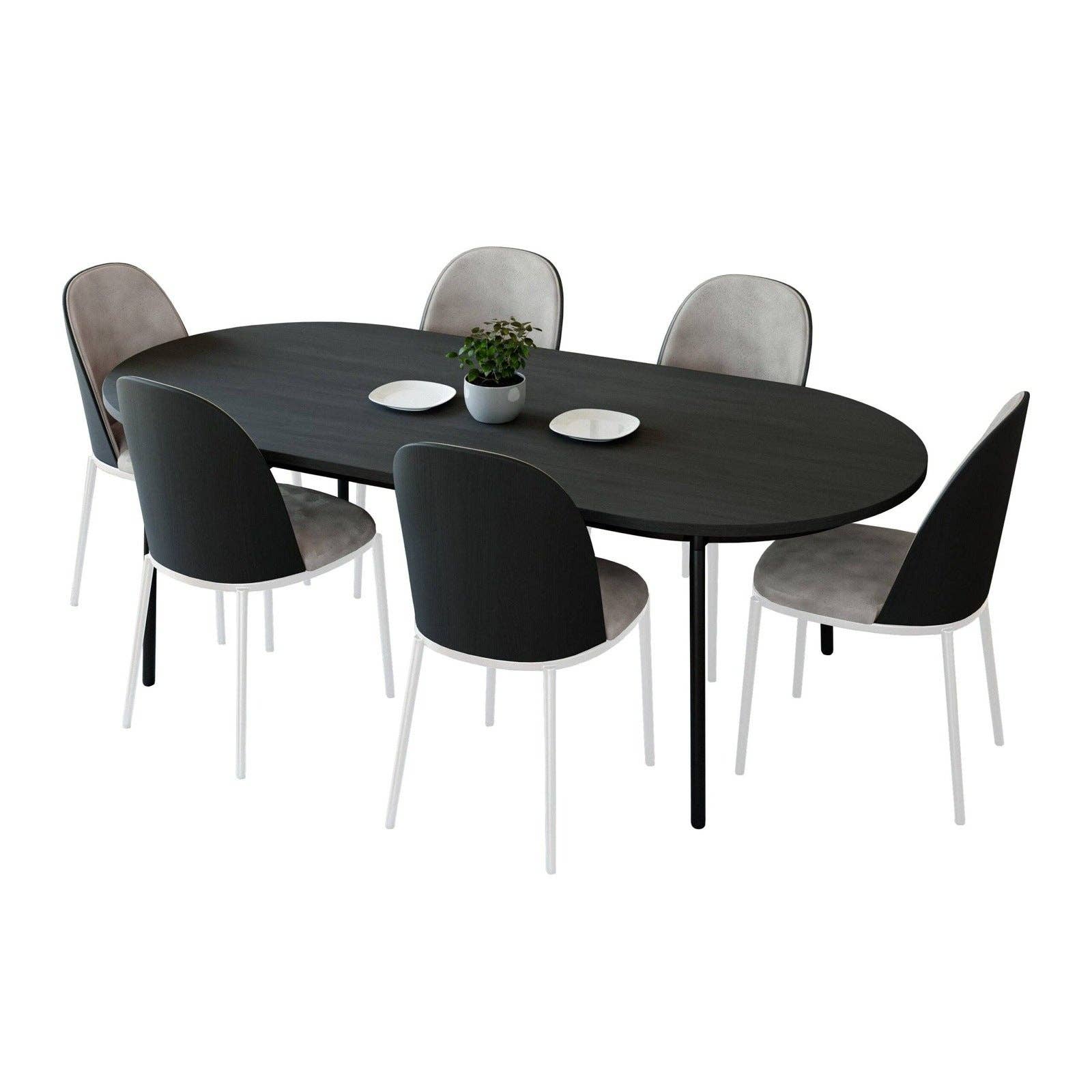 LeisureMod Tule 7-Piece Mid-Century Modern Dining Set with Oval Table and 6 Chairs