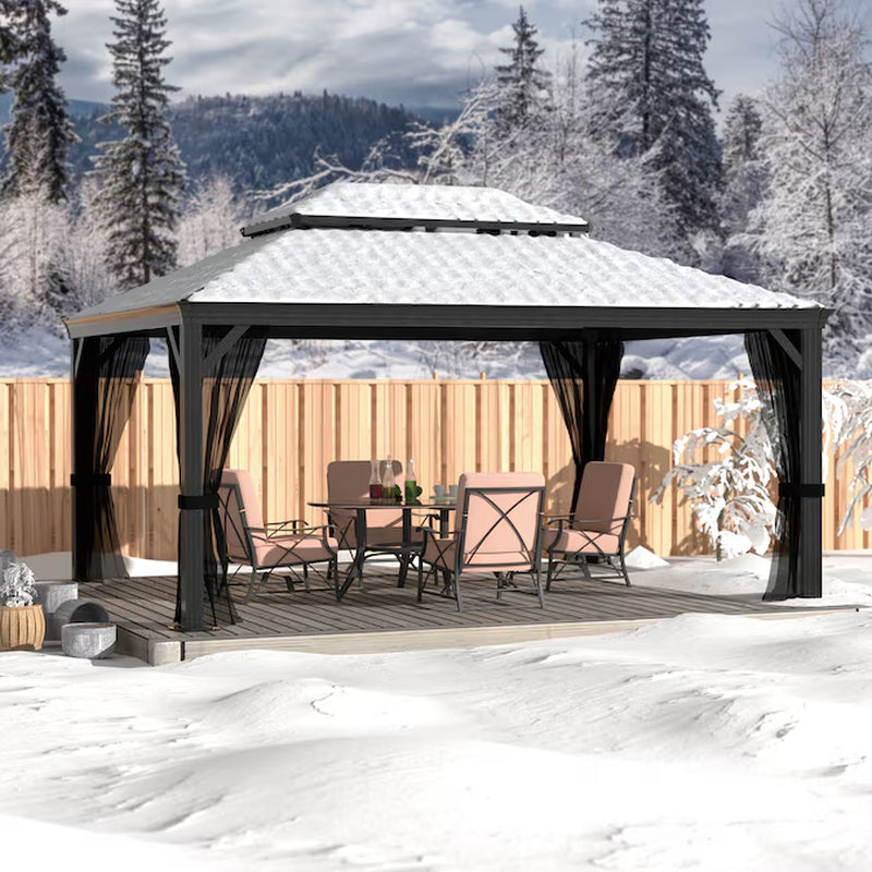 14-Ft X 12-Ft Hard Top Black Gazebo with Hardtop Roof