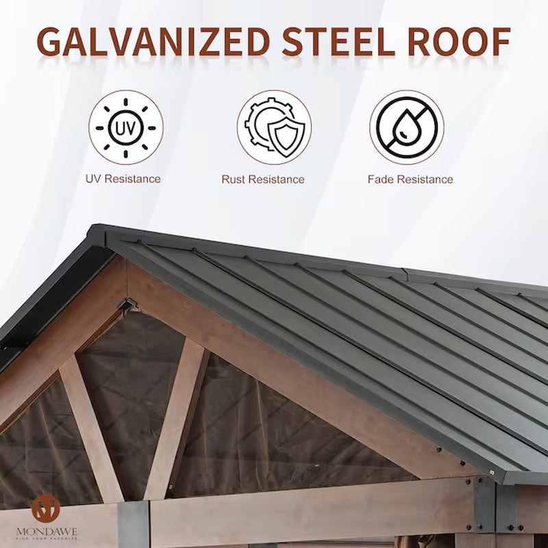 13-Ft X 11-Ft Brown Gazebo with Hardtop Roof (Screen Included)