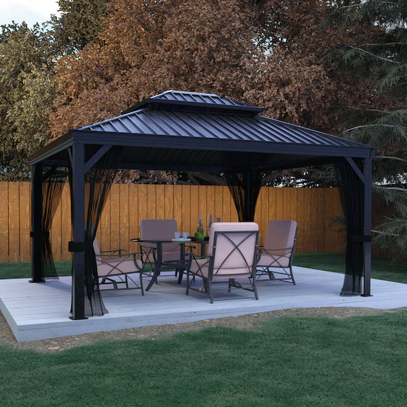 14-Ft X 12-Ft Hard Top Black Gazebo with Hardtop Roof