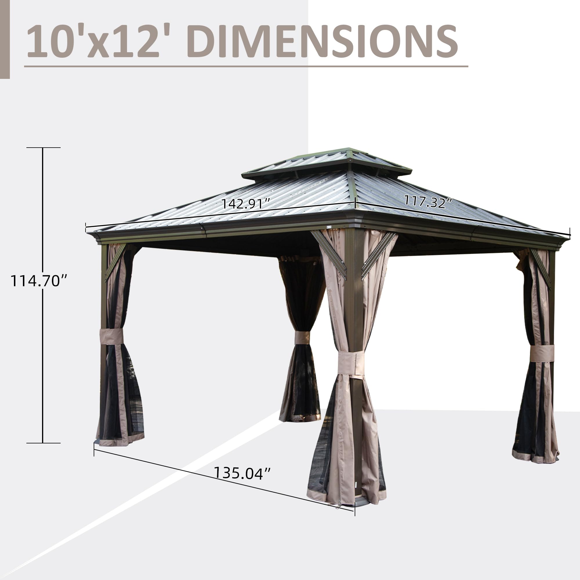 10' x 12' Hardtop Gazebo Permanent Metal Gazebo