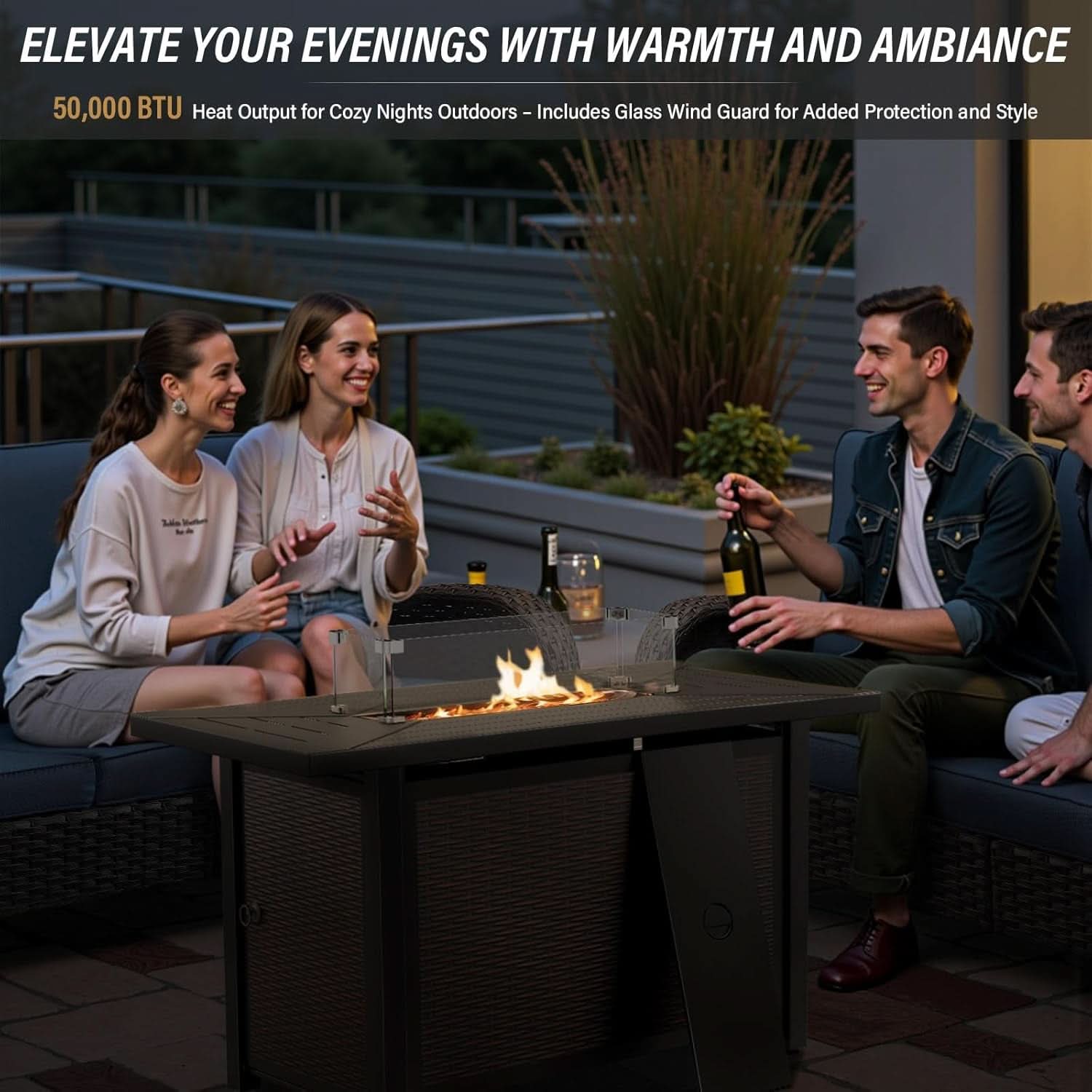 8 Piece Patio Set With 50000 BTU Propane Fire Pit Table