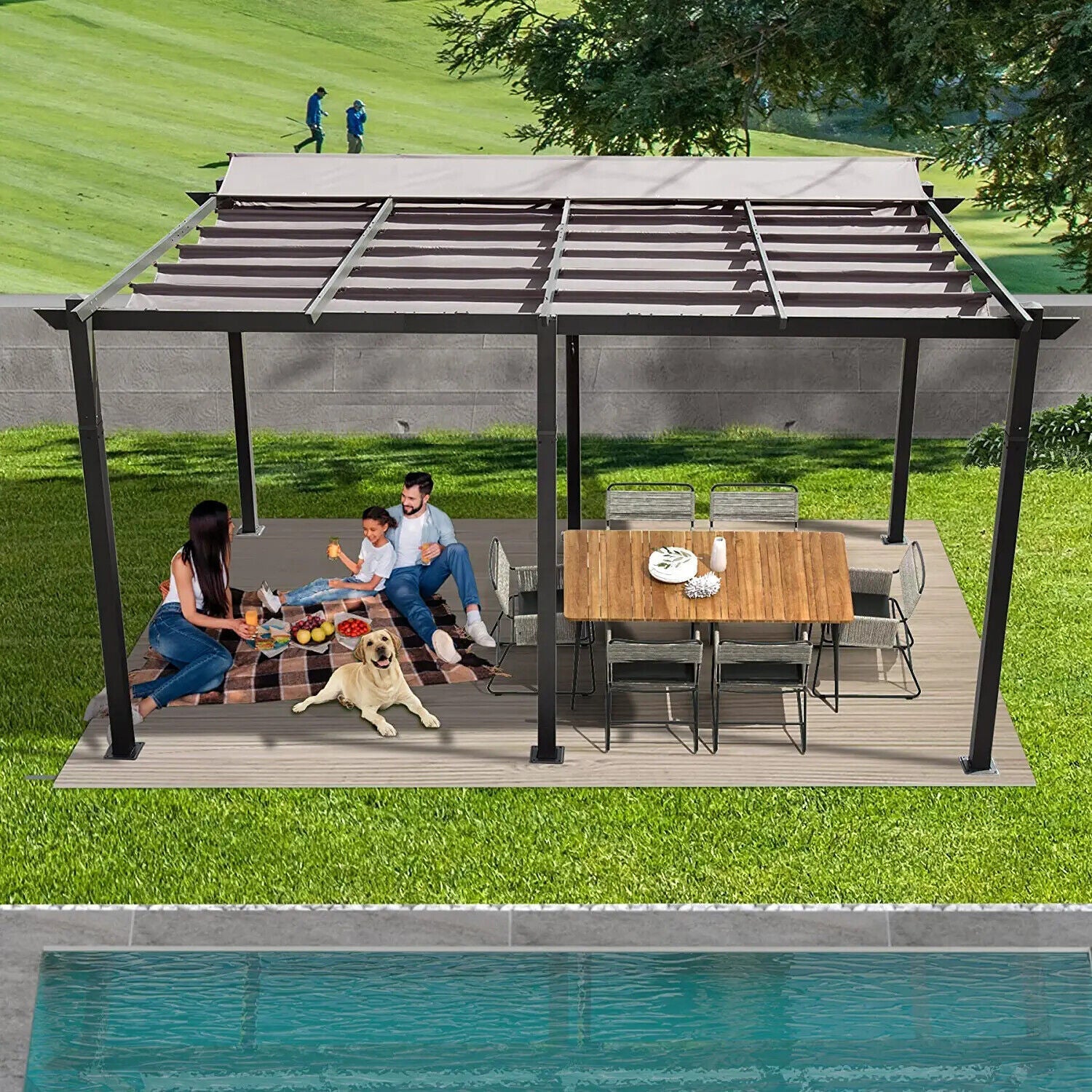 Alora Outdoor Aluminum Pergola with Retractable Canopy Roof