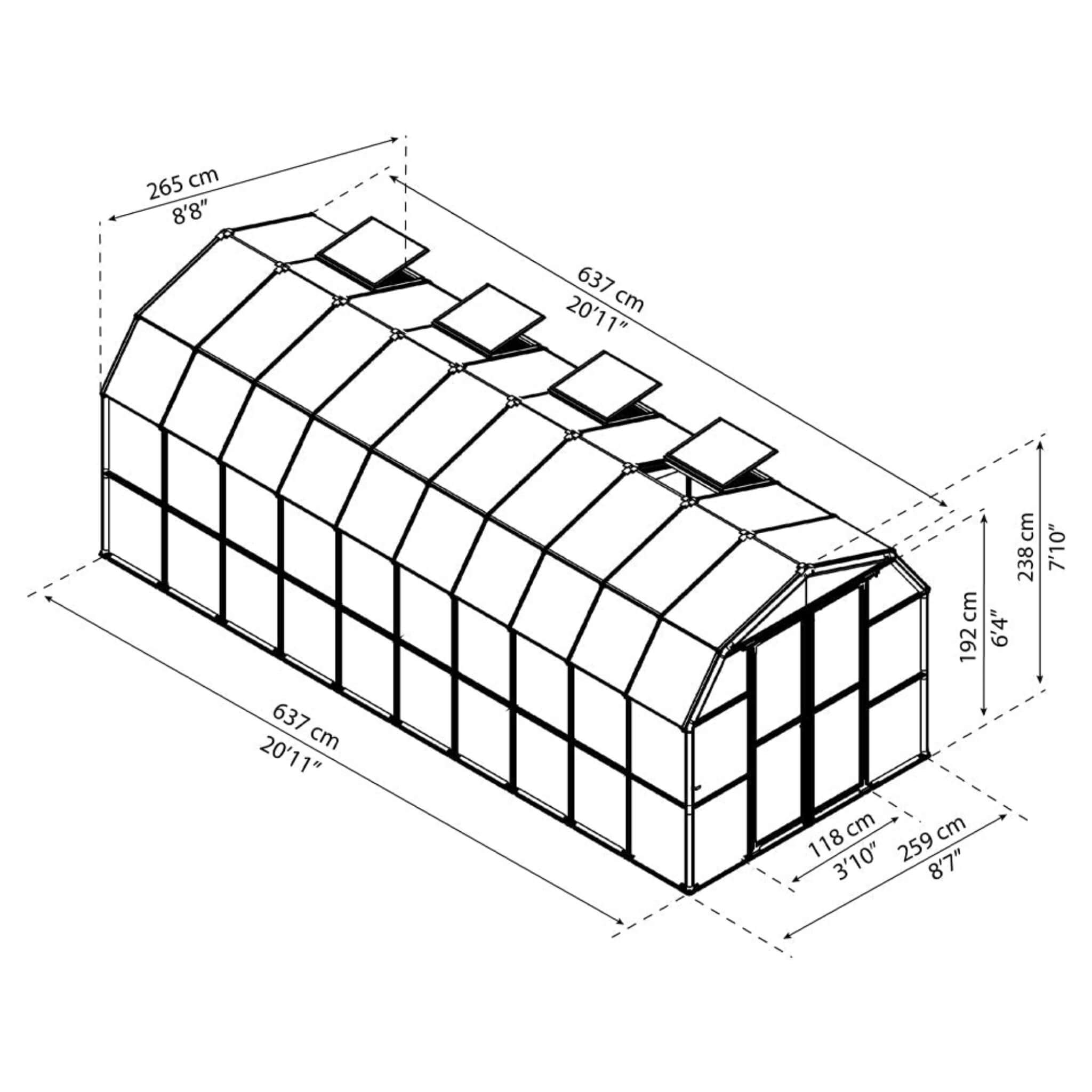 Extra Large Walk-In Barn-Style Greenhouse with Roof Vents
