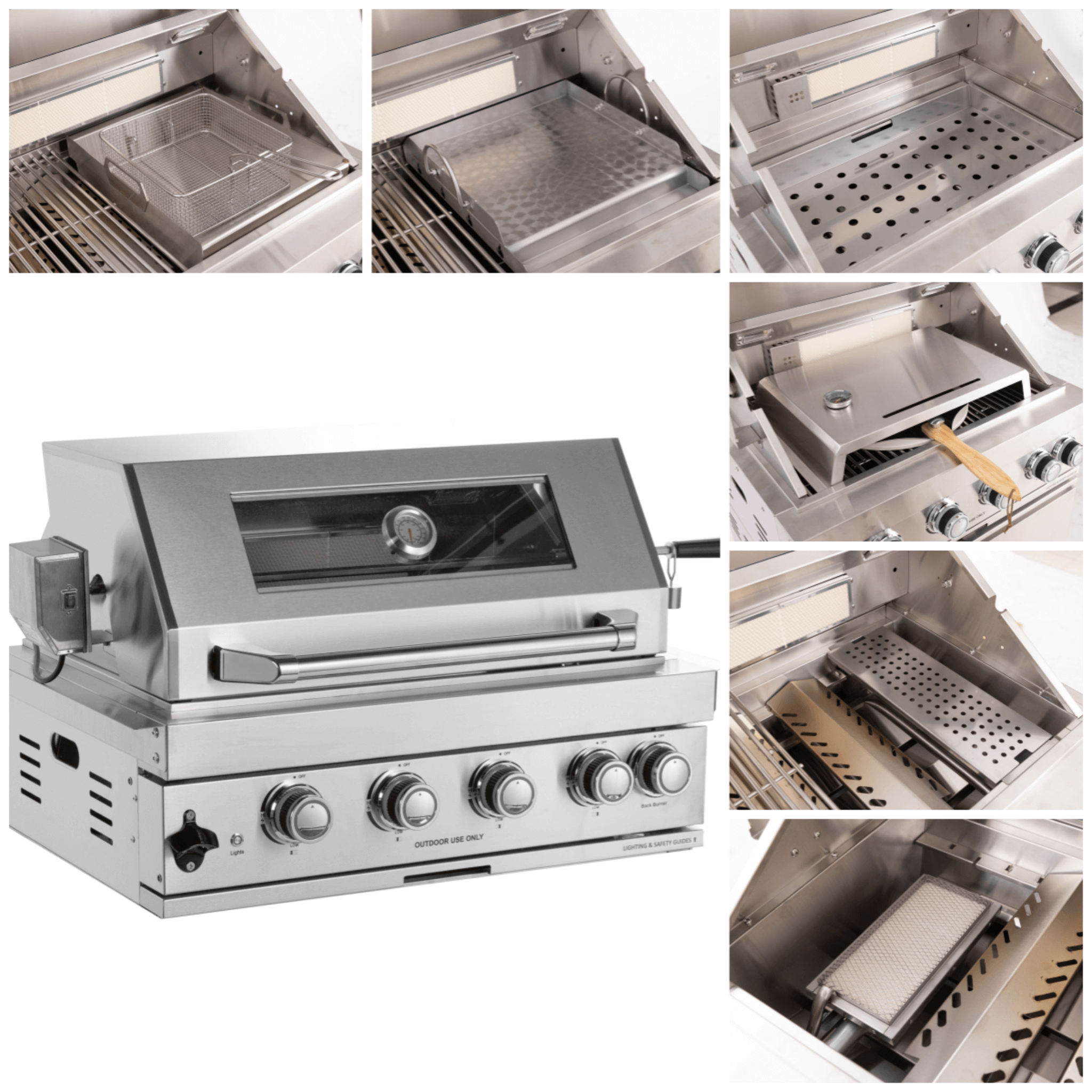 Premium Outdoor Kitchen with 32-Inch Built-In Stainless Steel Gas Grill, Ice Box, Door and Drawer Combo