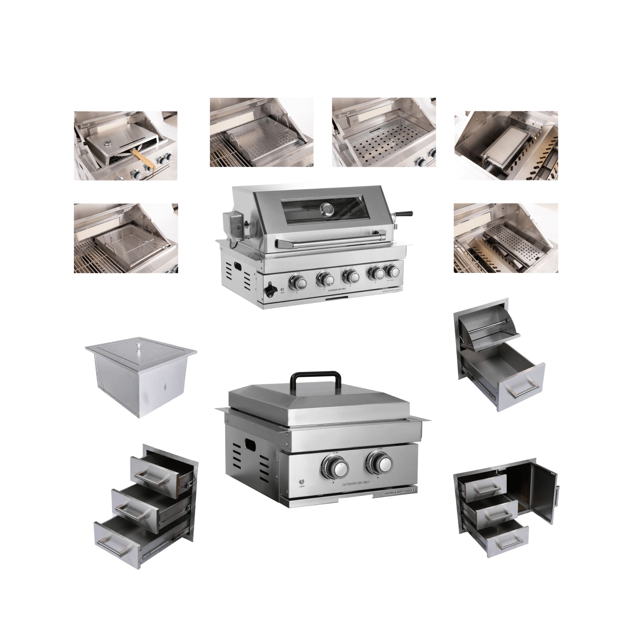 Premium Outdoor Kitchen with 32-Inch Built-In Stainless Steel Gas Grill, Ice Box, Door and Drawer Combo
