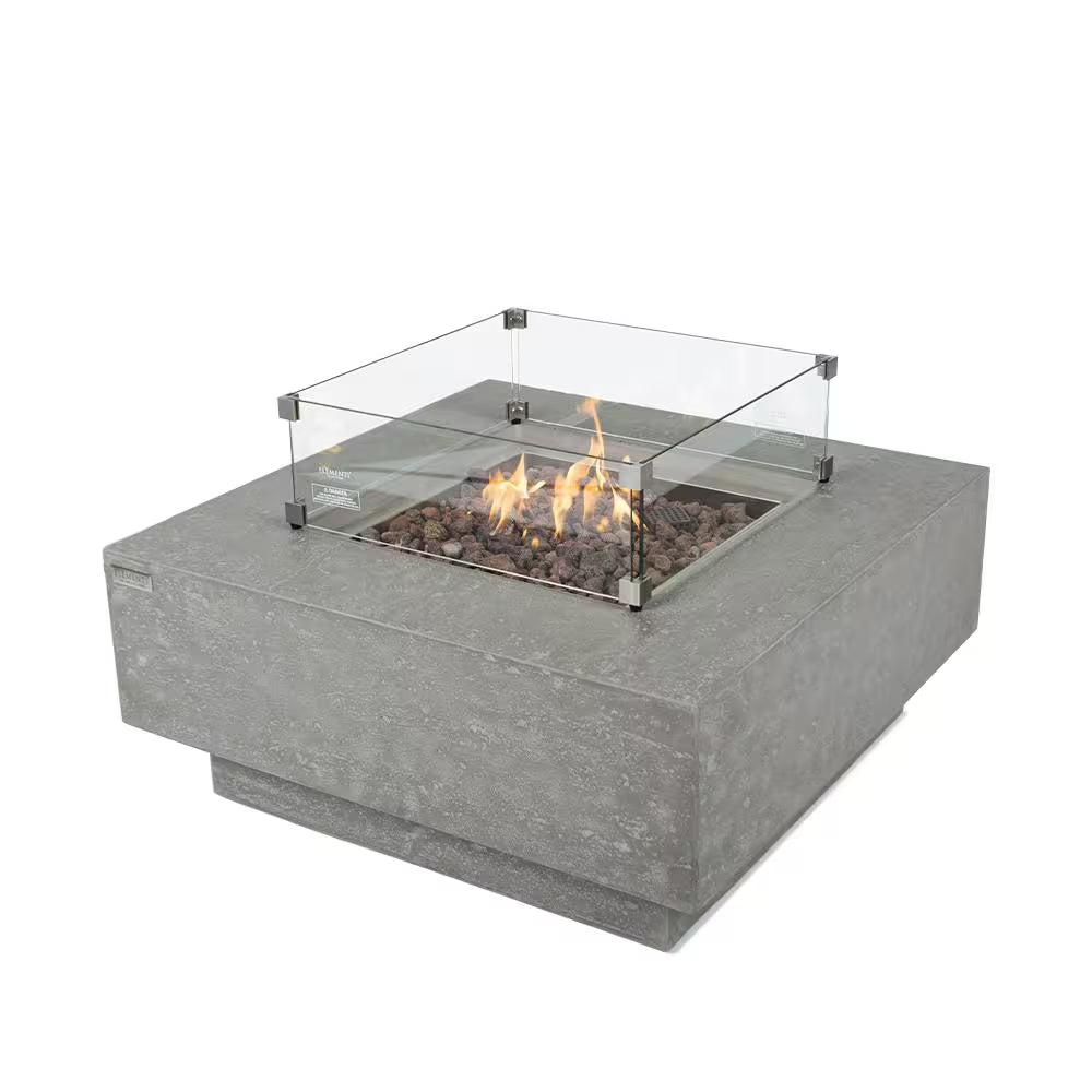 Manhattan Outdoor Fire Pit 36 In. X 36 In. Square Concrete Propane Fire Table with Lava Rocks and Cover