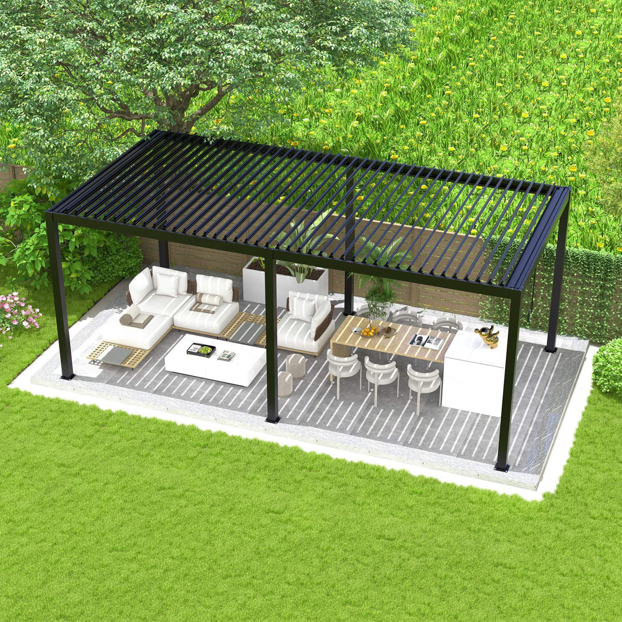 Alora 10 x 19 ft Outdoor Pergola with Aluminum Frame and Steel Louvers