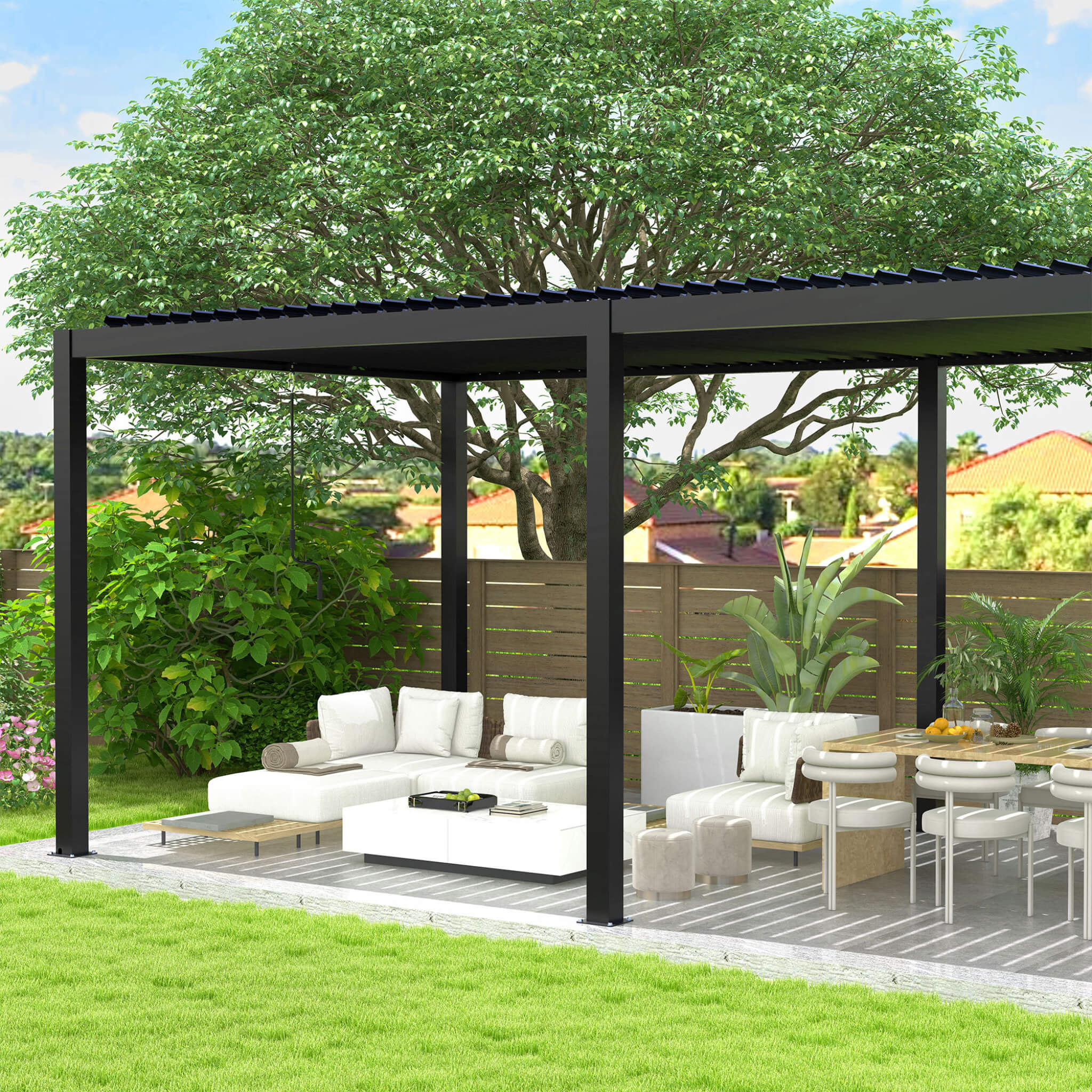 Alora 10 x 19 ft Outdoor Pergola with Aluminum Frame and Steel Louvers