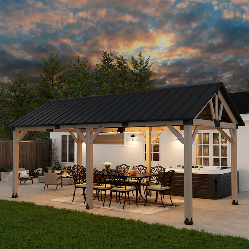13-Ft X 11-Ft Brown Gazebo with Hardtop Roof (Screen Included)