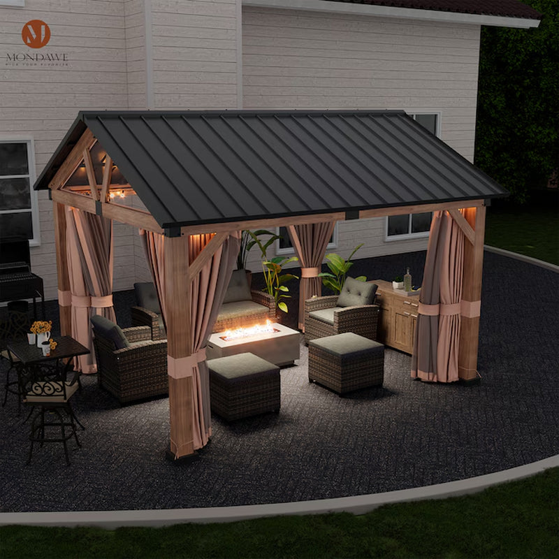 13-Ft X 11-Ft Brown Gazebo with Hardtop Roof (Screen Included)
