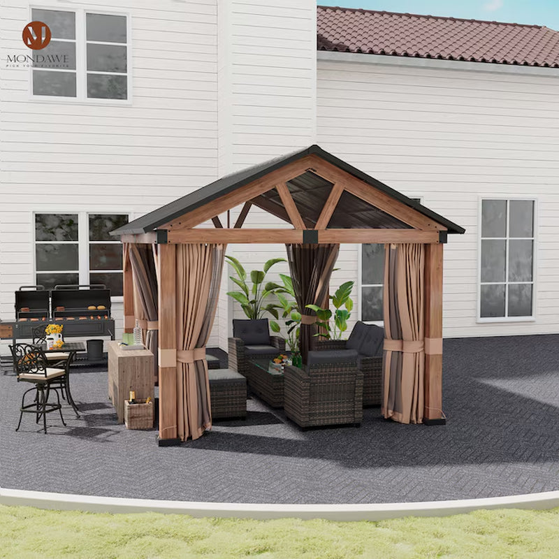 13-Ft X 11-Ft Brown Gazebo with Hardtop Roof (Screen Included)