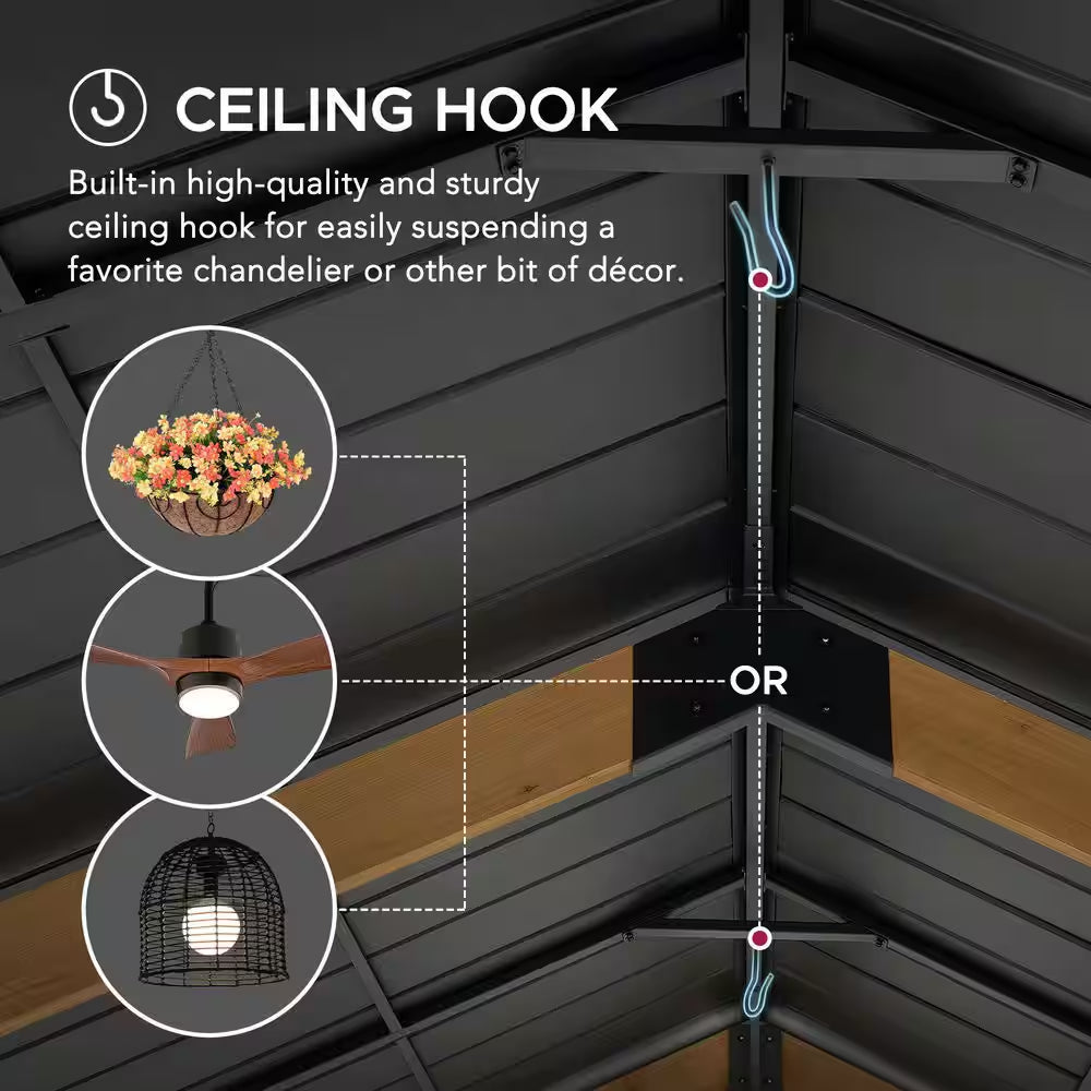 Hanover 11 Ft. W X 13 Ft. D X 10 Ft. H Cedar Wood Frame Carport Gazebo with Powdwe Coated Steel Roof