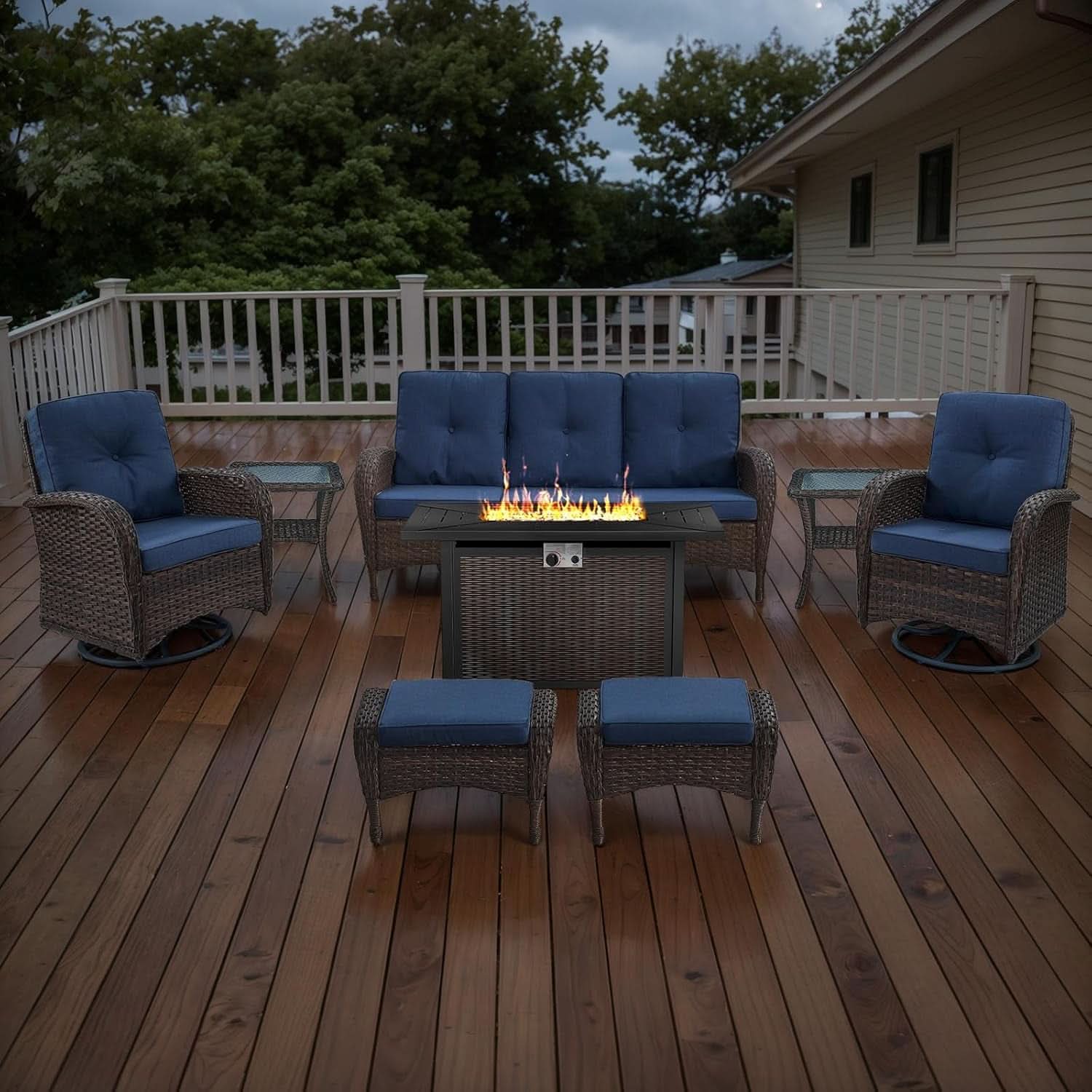 8 Piece Patio Set With 50000 BTU Propane Fire Pit Table