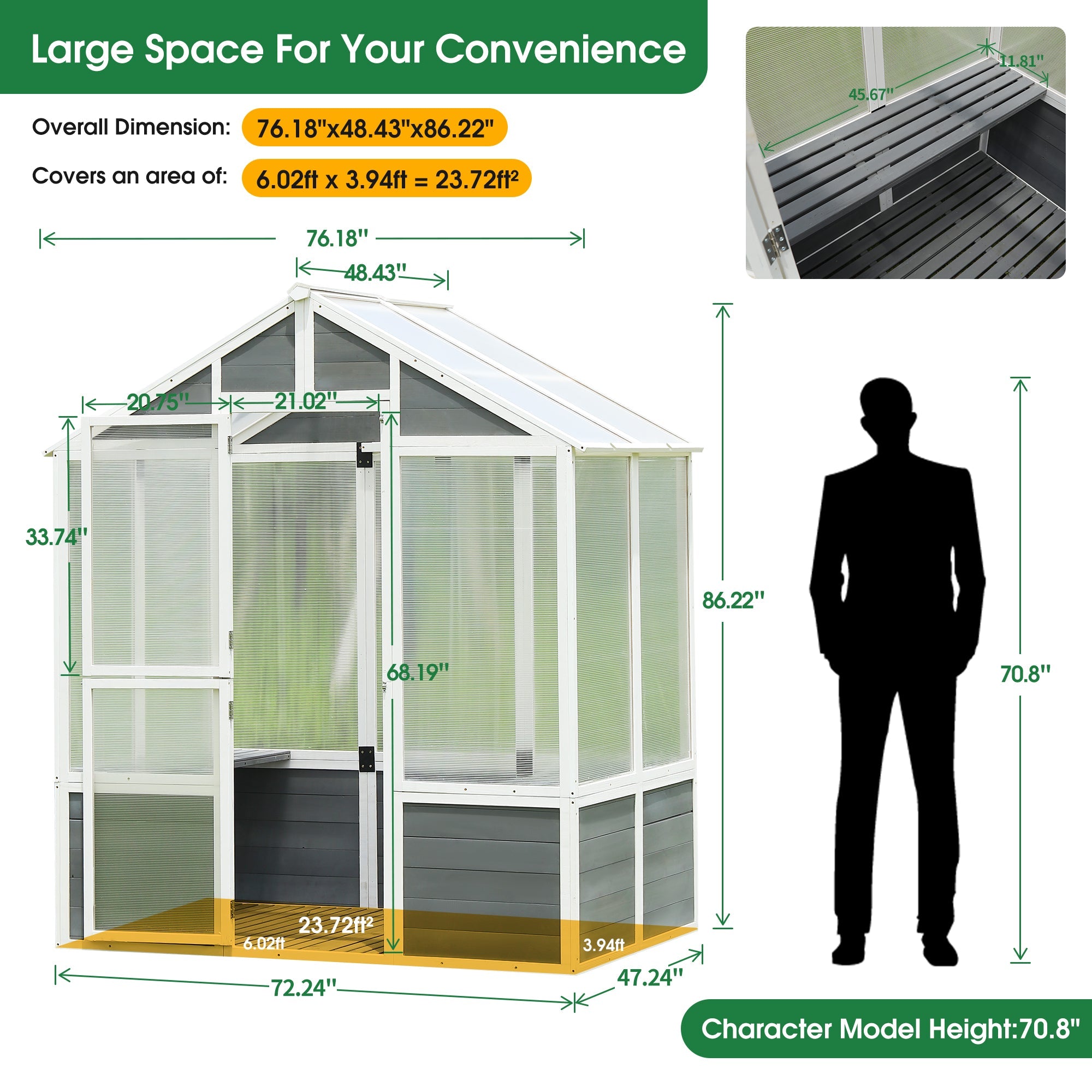 Wooden Greenhouse Polycarbonate Garden Shed for Plants