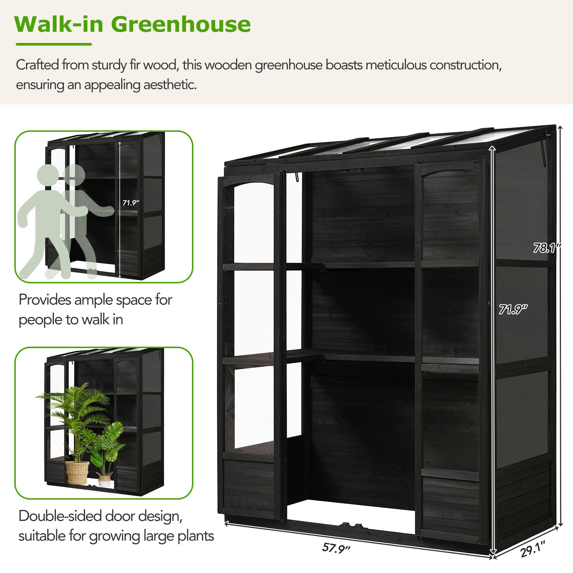 TOPMAX 78-Inch Wooden Greenhouse Cold Frame