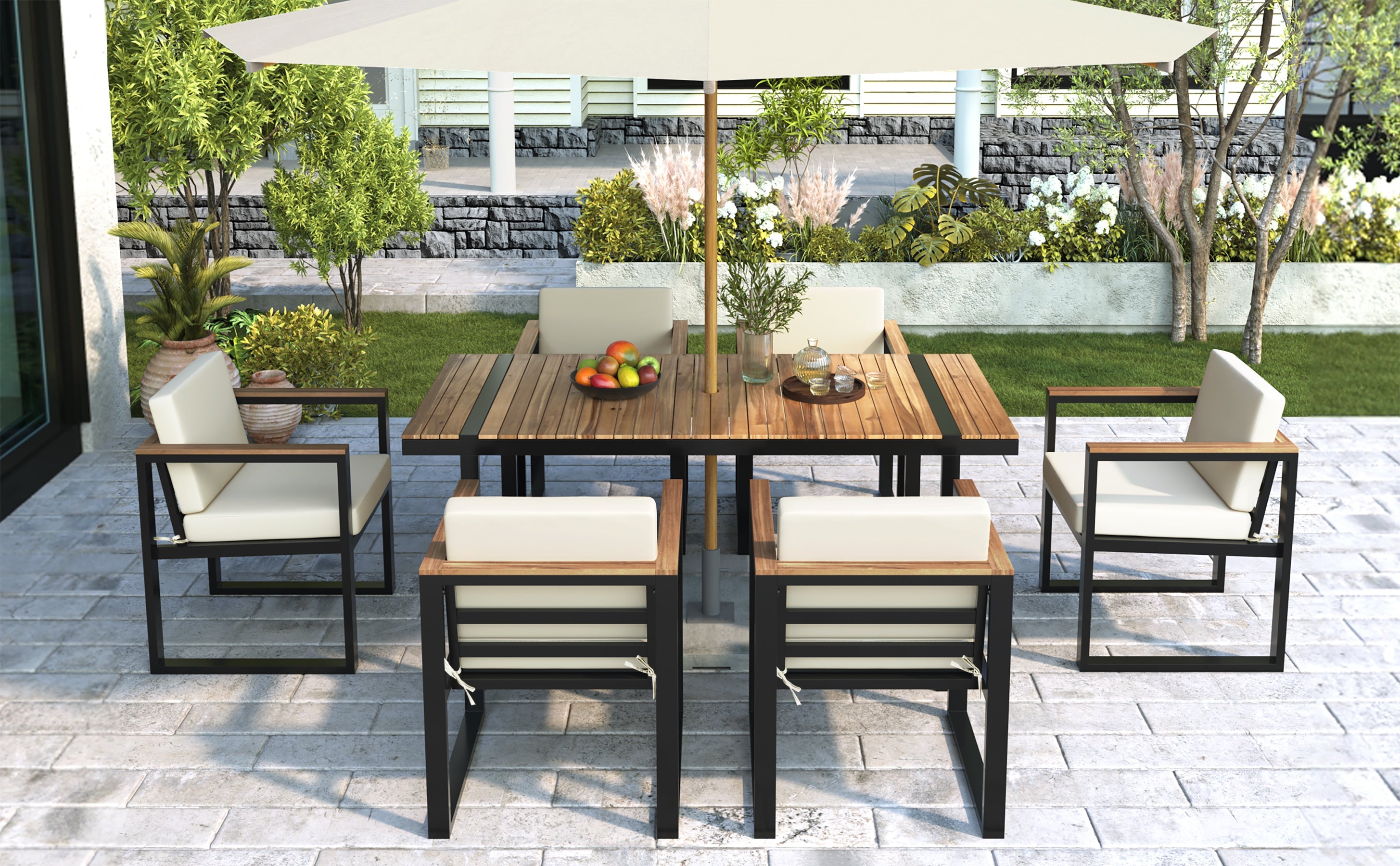 7 Pieces Outdoor Dining Set Patio Dining Table and Chair Set