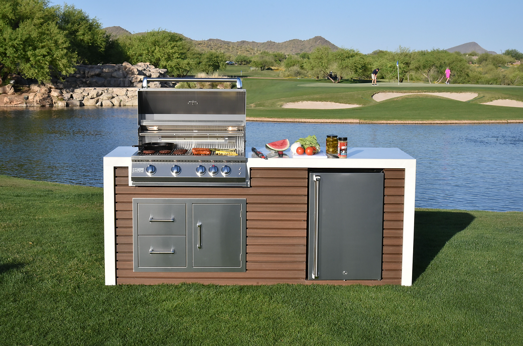 KoKoMo Outdoor Kitchen Island with Waterfall Edge – 32” Built-In Grill