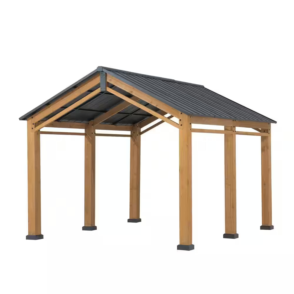 Hanover 11 Ft. W X 13 Ft. D X 10 Ft. H Cedar Wood Frame Carport Gazebo with Powdwe Coated Steel Roof
