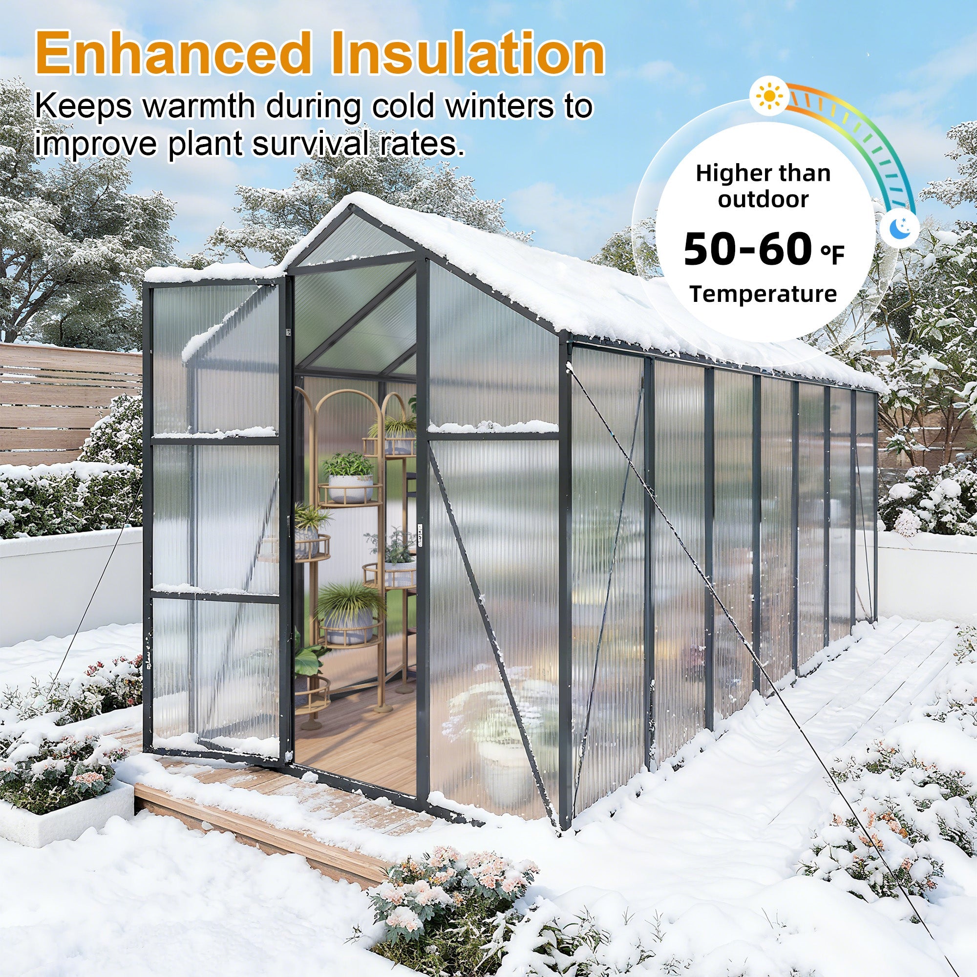 6x14FT Outdoor Greenhouse - Polycarbonate with Aluminum Frame