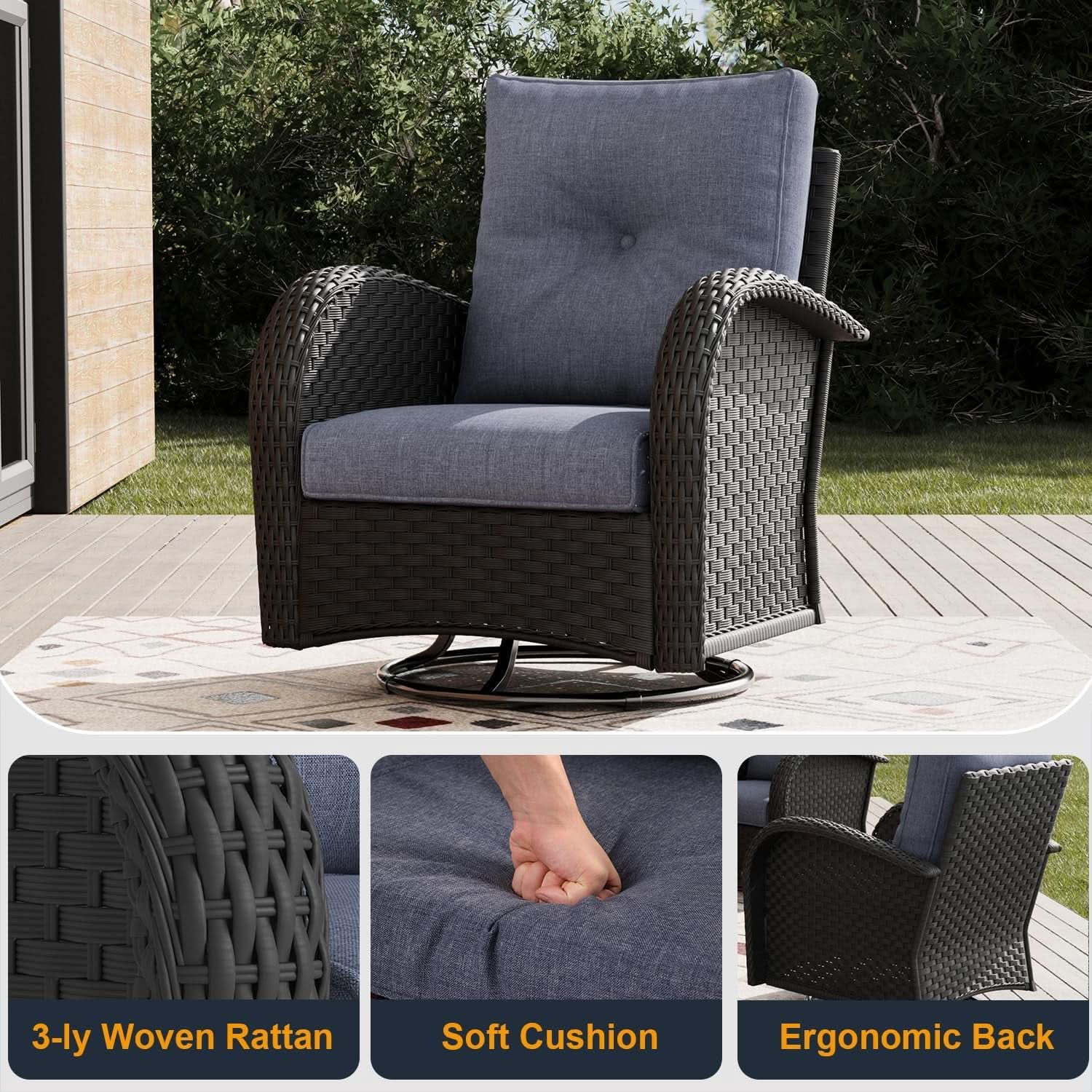 Outdoor Patio Furniture Set With Fire Pit Table 10 Piece Wicker Swivel Rocker