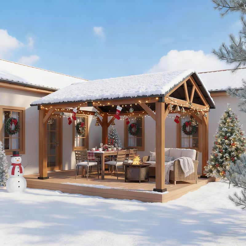 13-Ft X 11-Ft Brown Gazebo with Hardtop Roof (Screen Included)